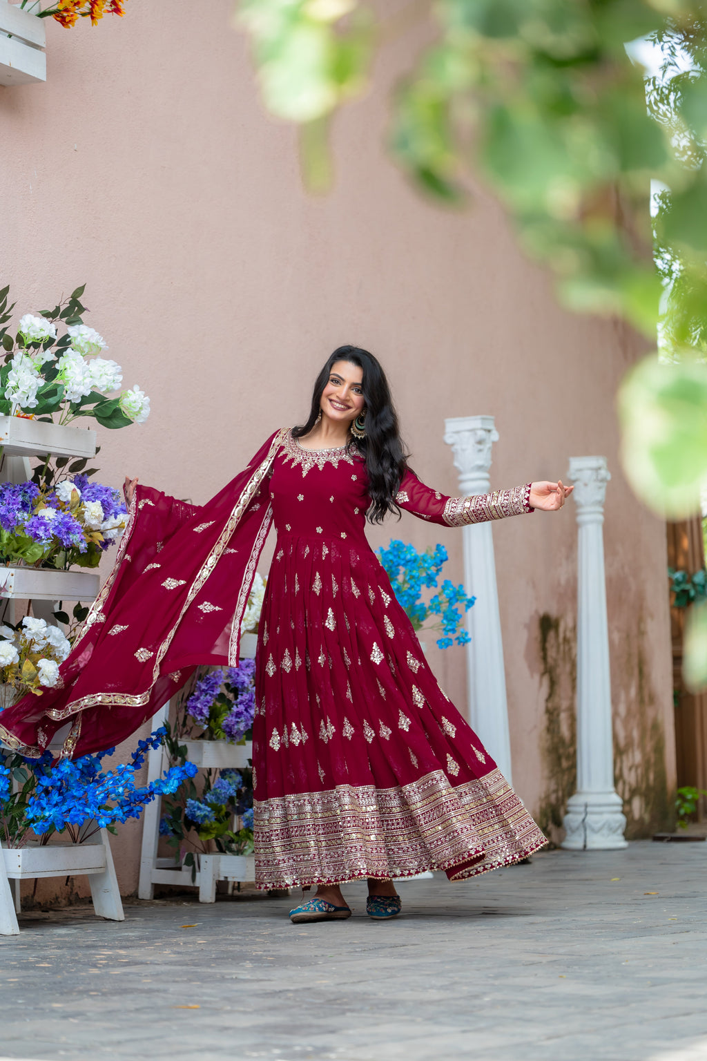 Designer Party Wear Look Full Heavy Embroidery Sequence Work Gown With Dupatta