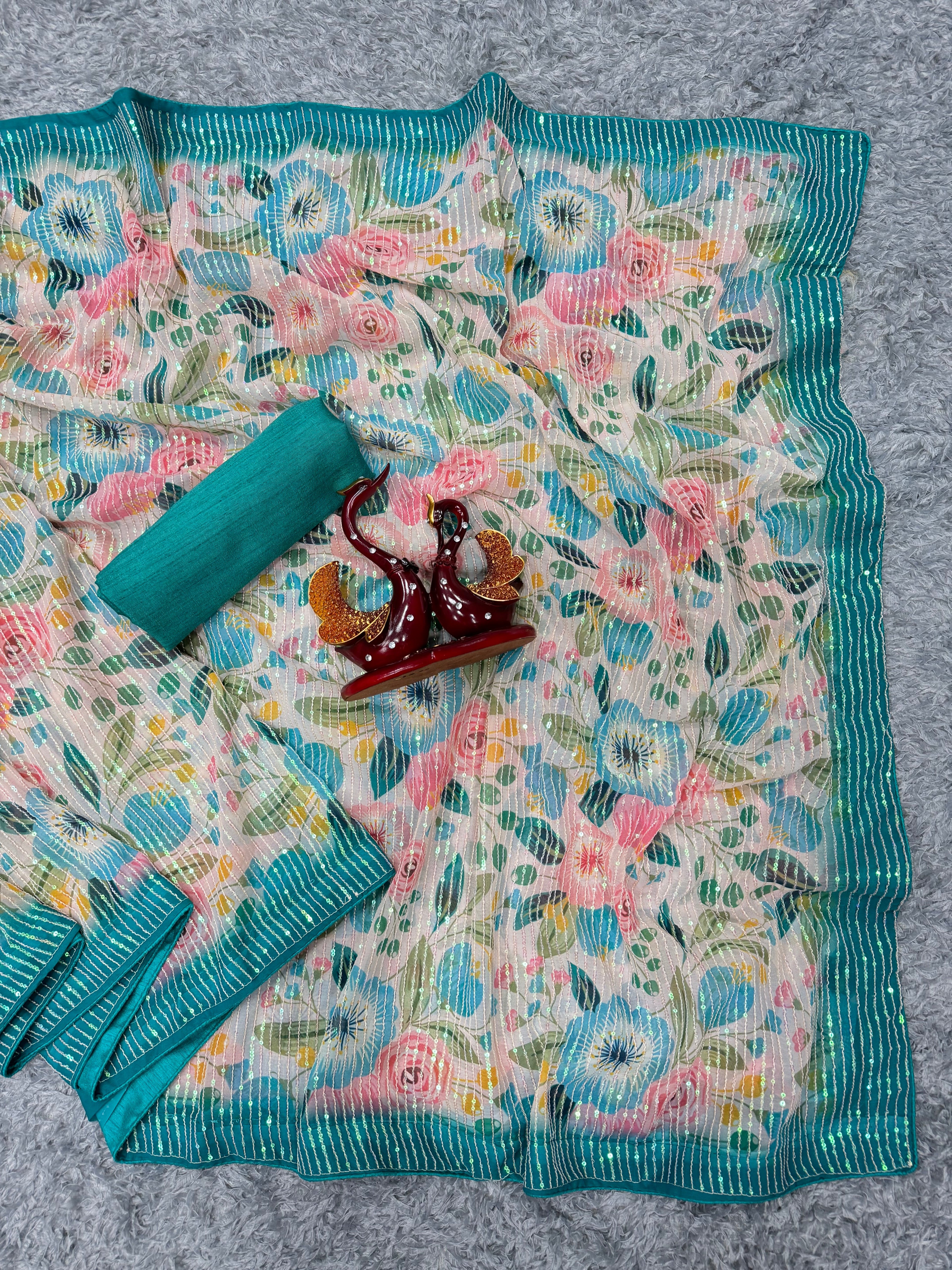 Designer Saree With Sequence Embroidery Work