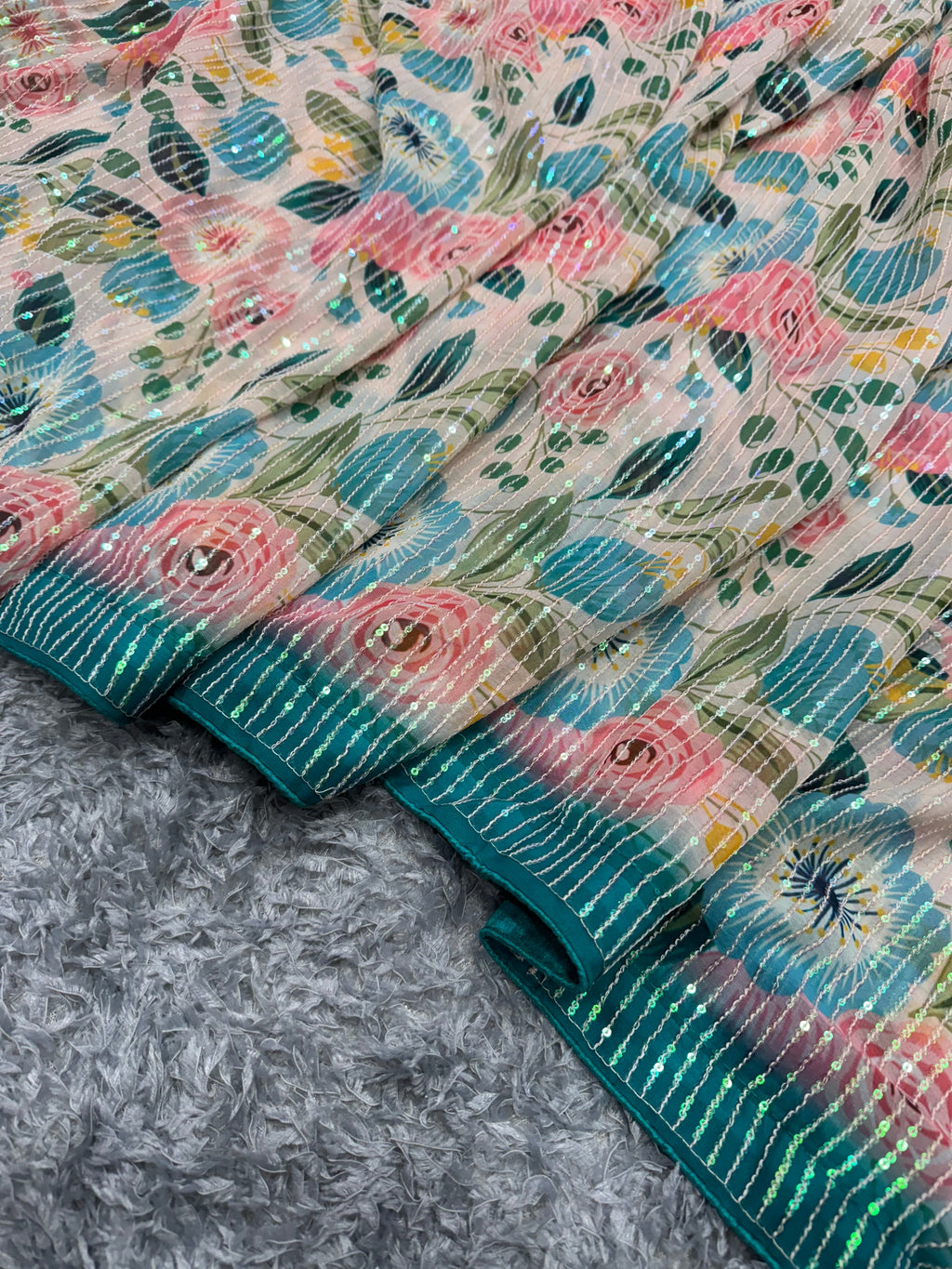 Designer Saree With Sequence Embroidery Work