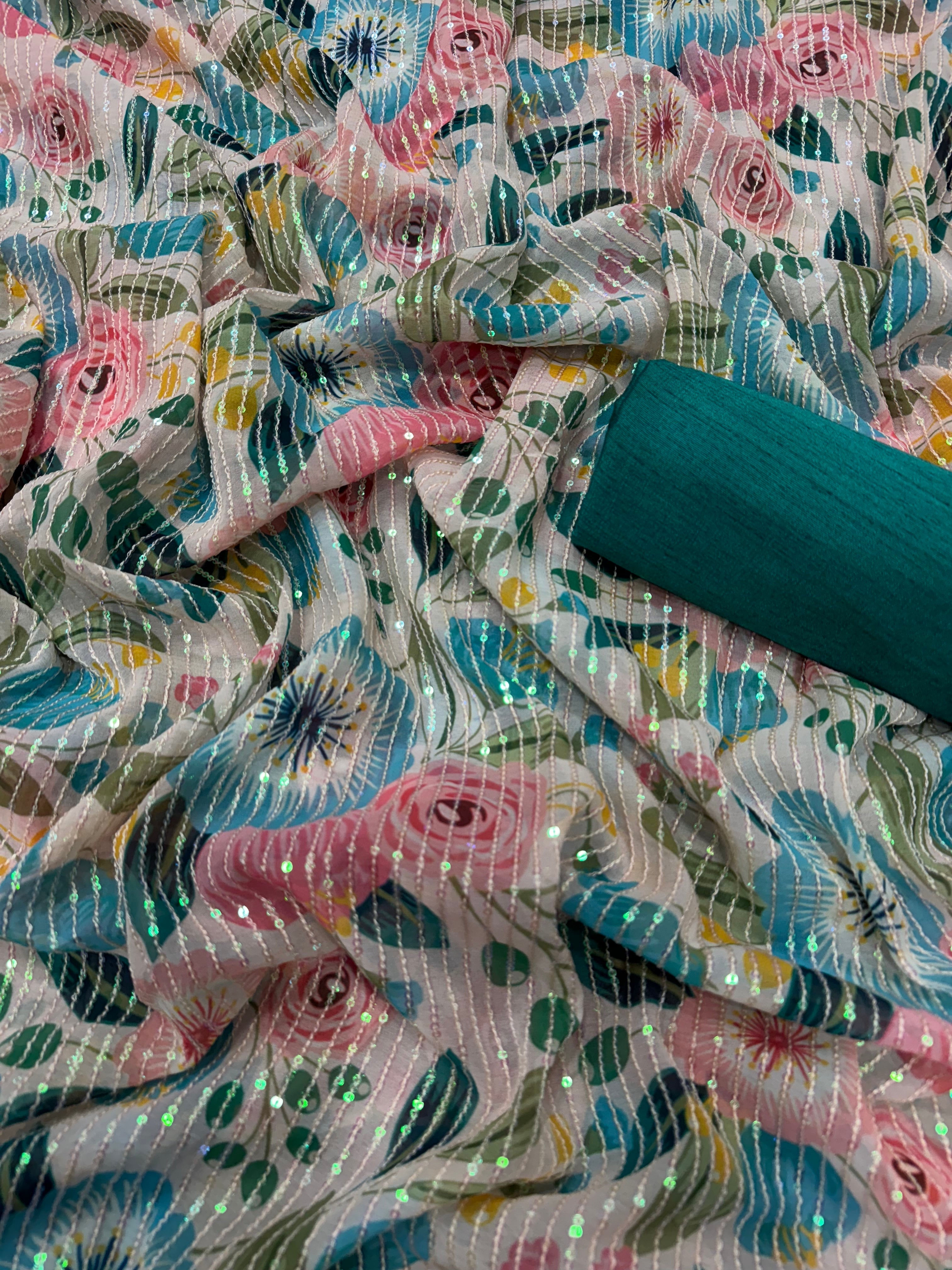 Designer Saree With Sequence Embroidery Work