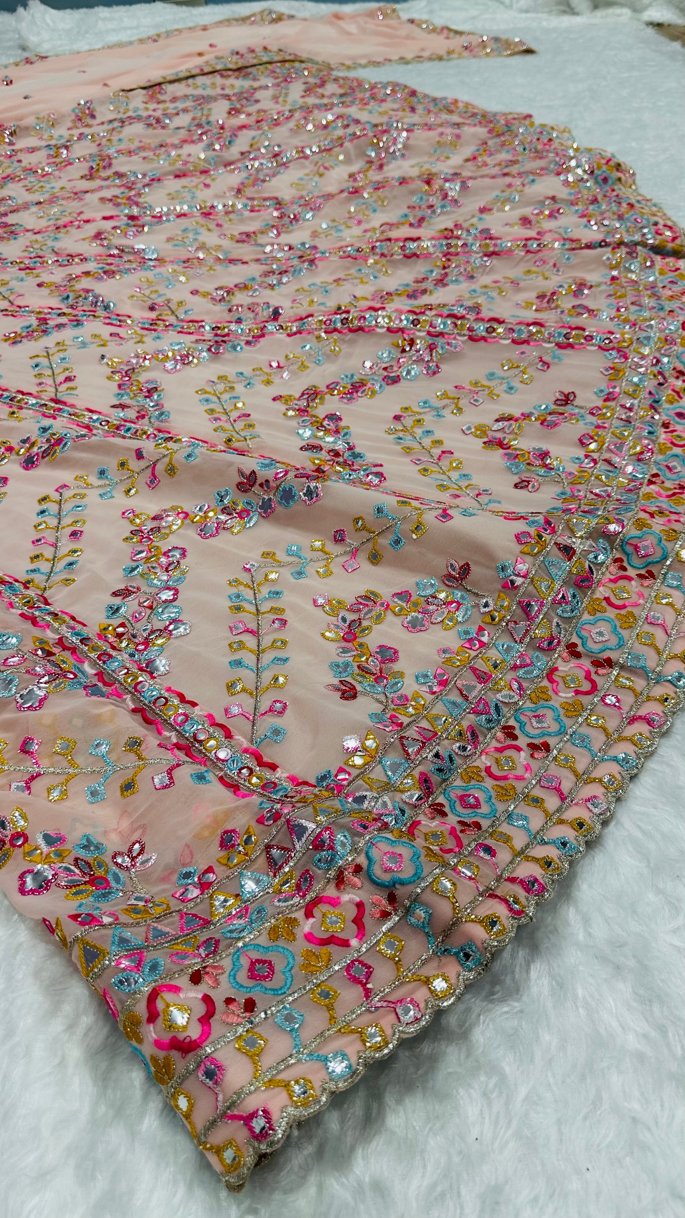 Beautiful Designer Lehenga Choli With Paper Mirror, Zari & Thread Work