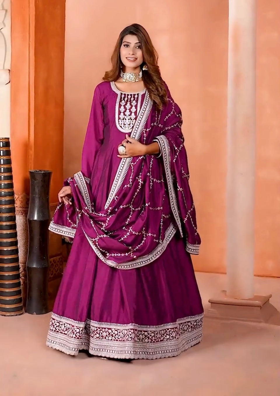 Beautiful Party Wear Anarkali Gown And Pent With Designer Dupatta