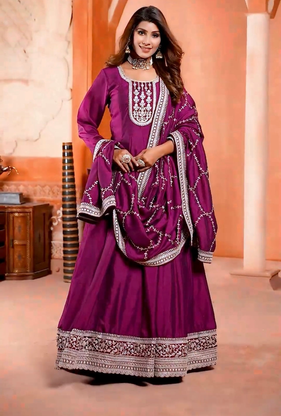 Beautiful Party Wear Anarkali Gown And Pent With Designer Dupatta