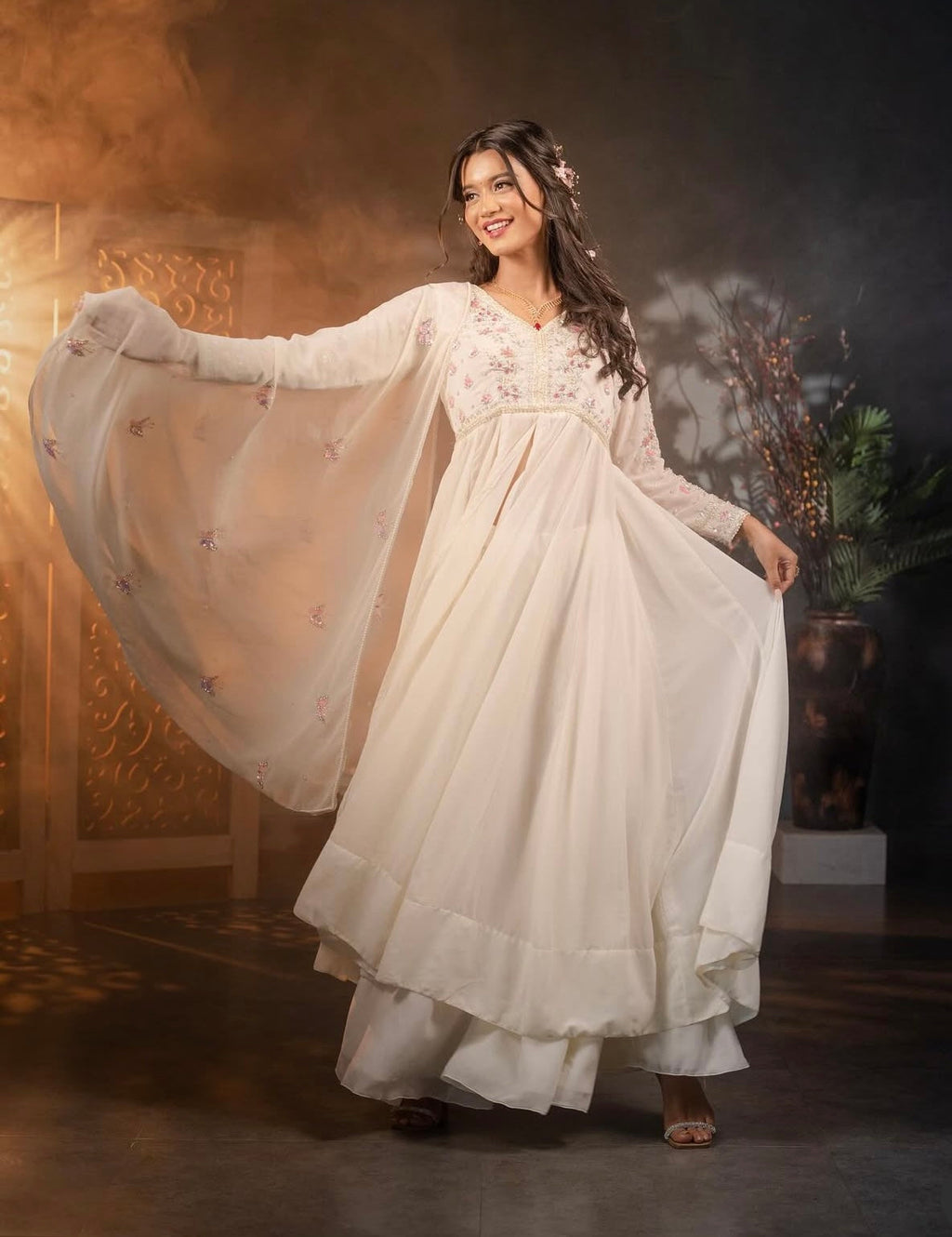 Beautiful Party Wear Gown ,Plazzo And Dupatta