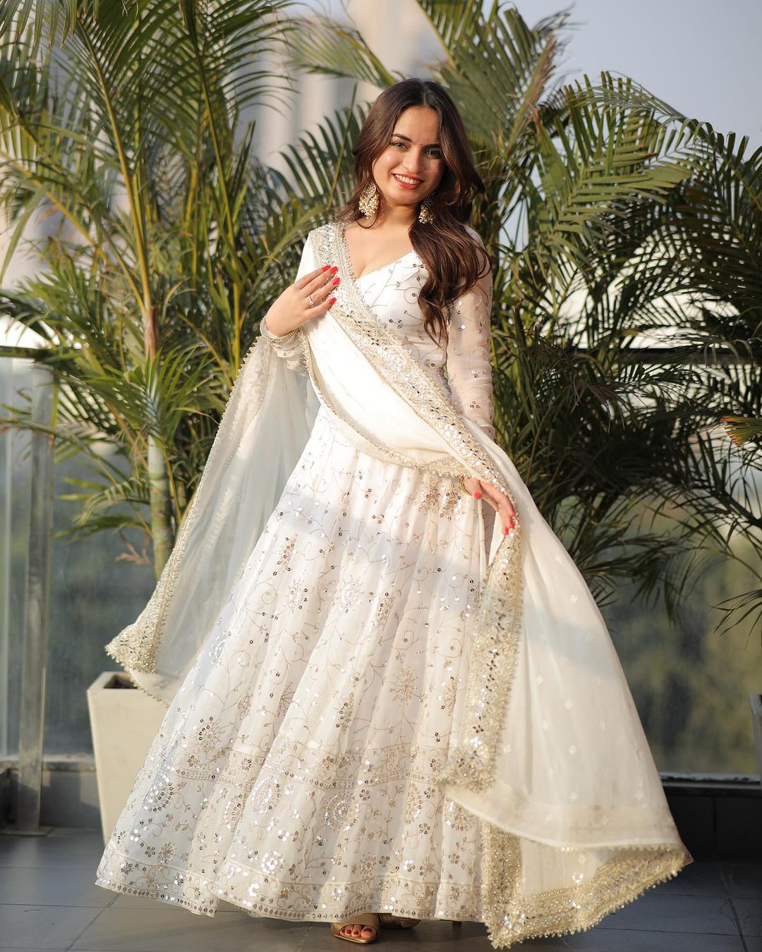 Beautiful Party Wear Anarkali Gown And Fancy Dupatta
