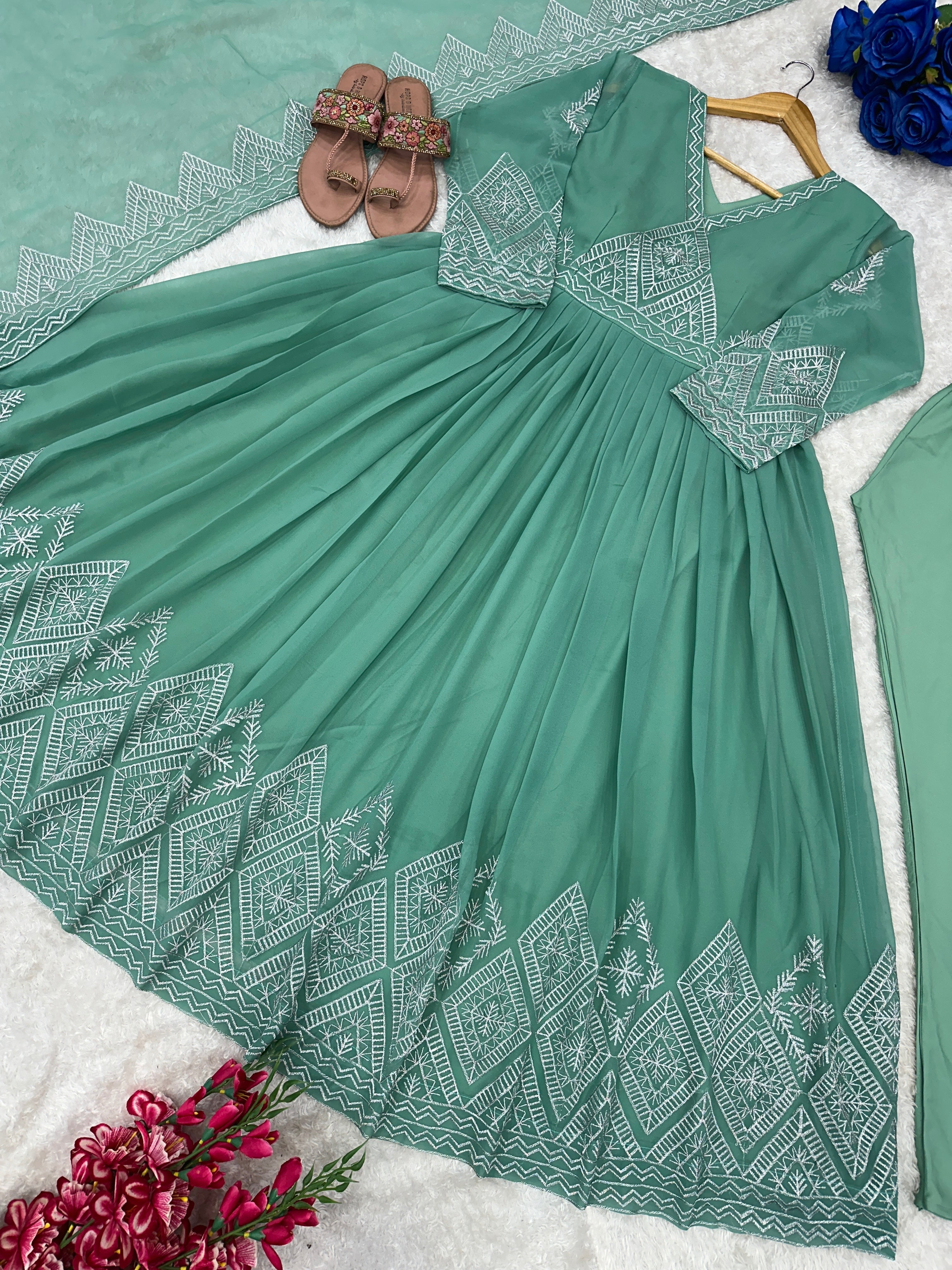 Beautiful Party Wear Look Gown With Pent And Dupatta