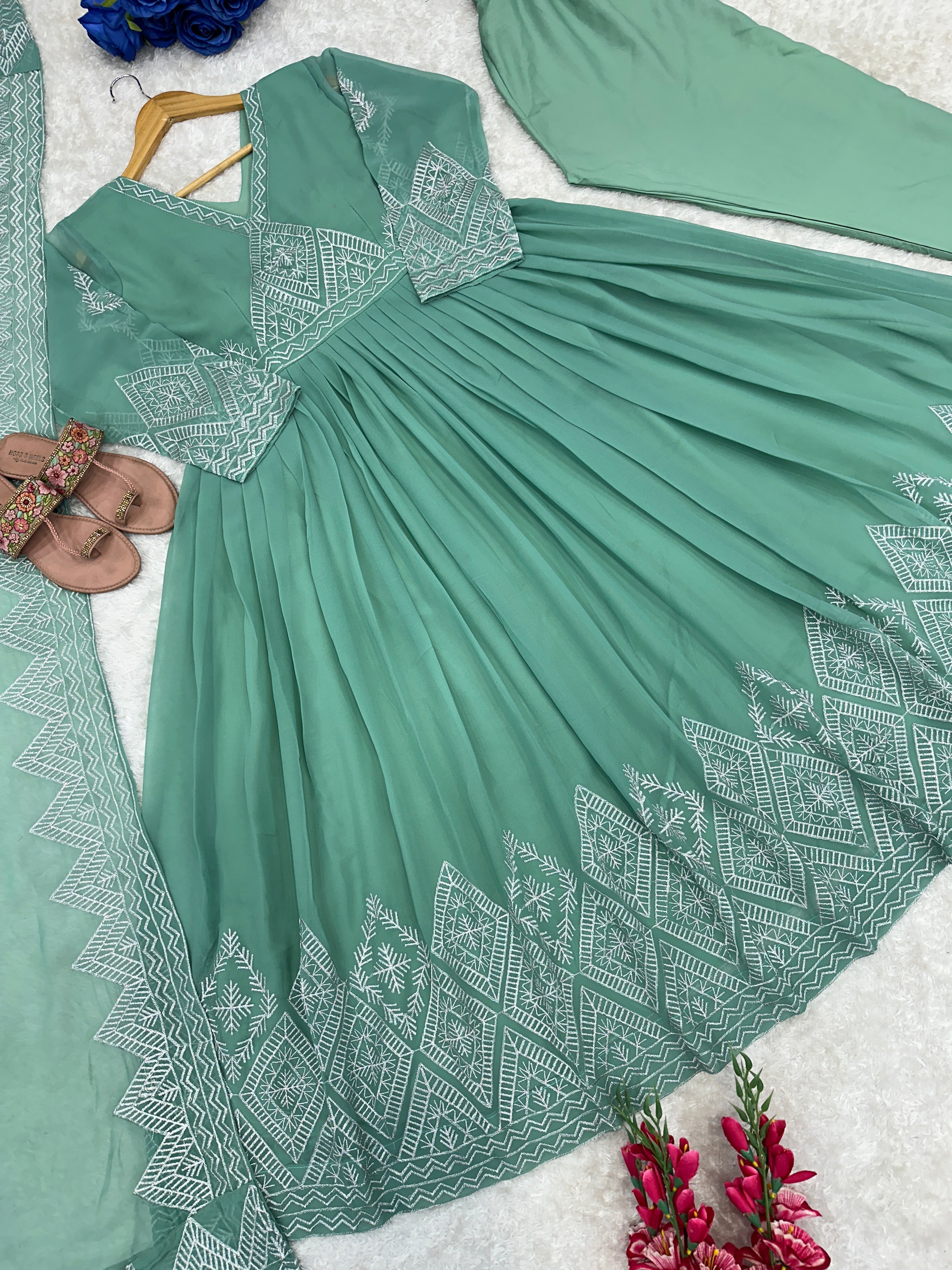 Beautiful Party Wear Look Gown With Pent And Dupatta