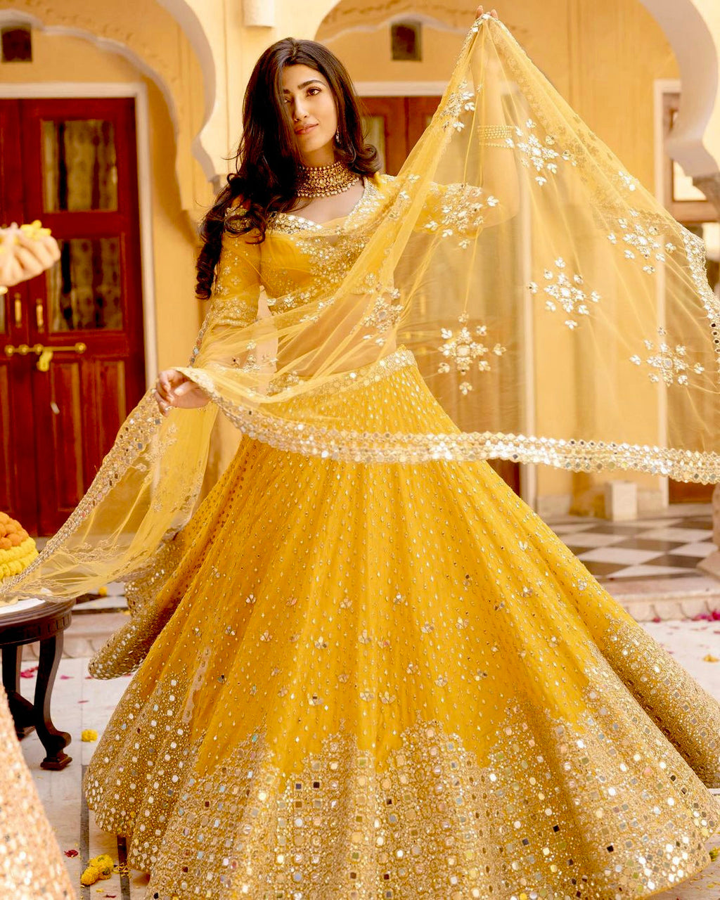 Party Wear Look Lehenga Choli With Paper Mirror Work