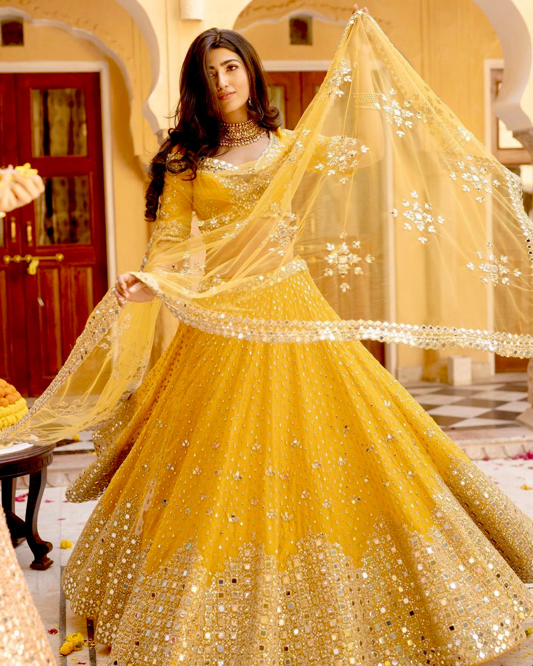 Party Wear Look Lehenga Choli With Paper Mirror Work