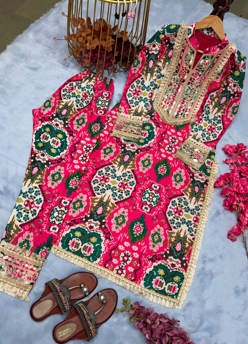 Party Wear Look Maslin Printed Top & Bottom Set