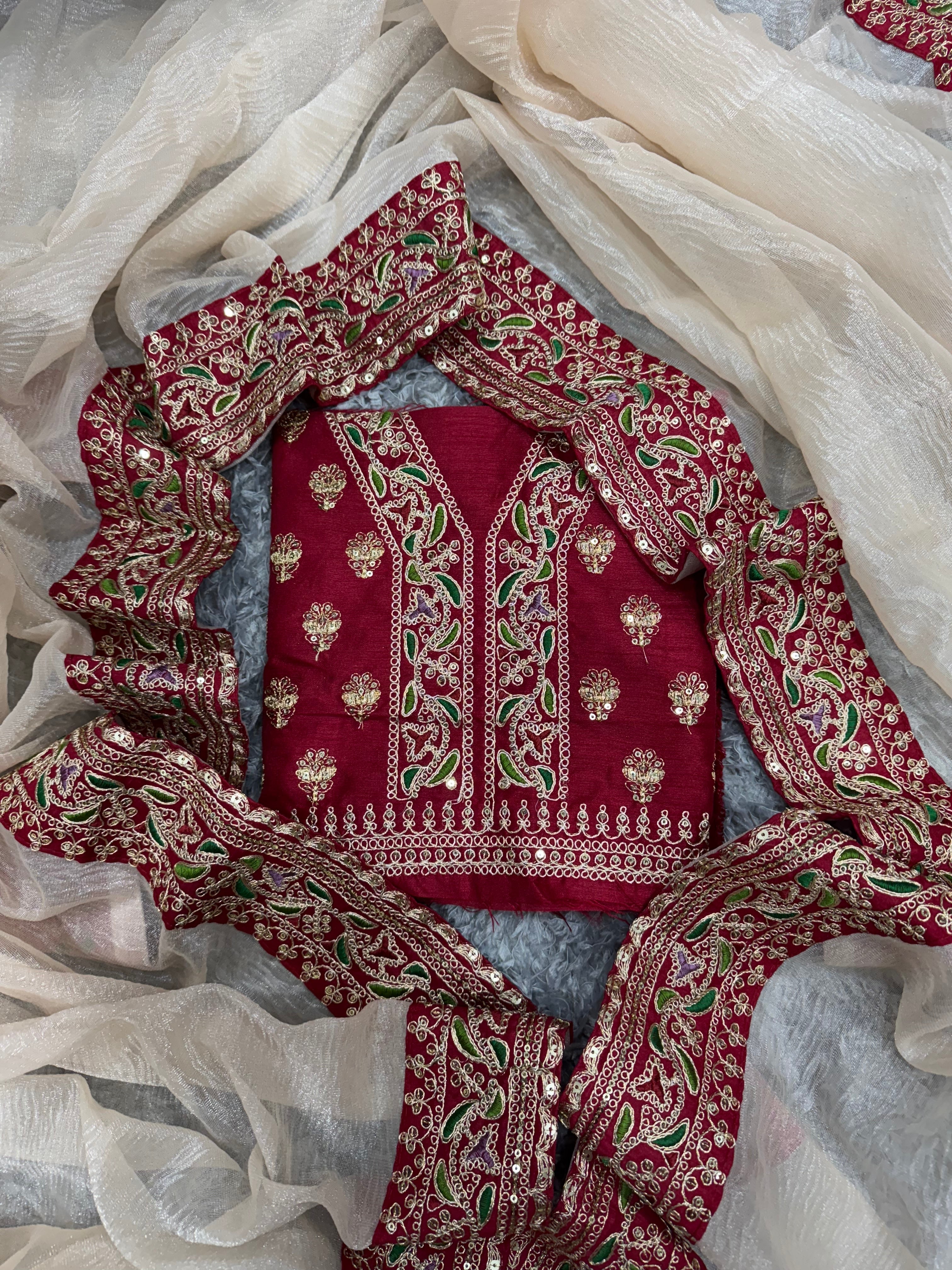 कढ़ाई और लेस बॉर्डर वाली डिज़ाइनर पार्टी वेयर साड़ी