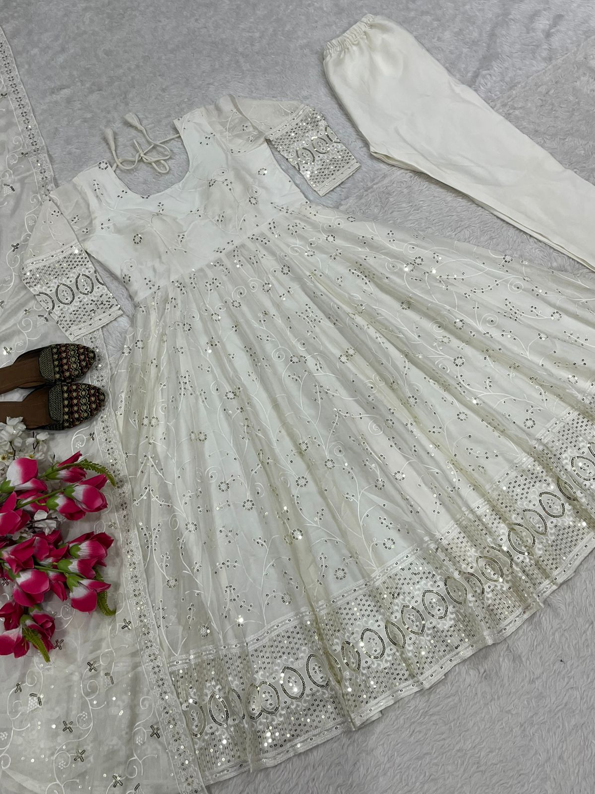 Designer Anarkali Suit With Sequence And Embroidery Work