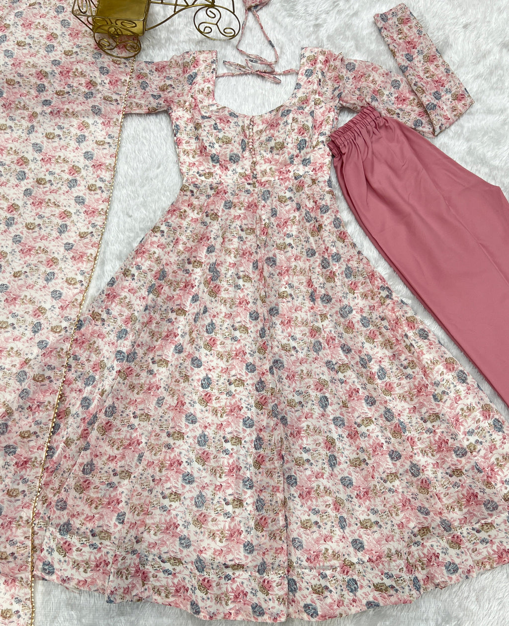 Beautiful Party Wear Anarkali Gown And Pent With Dupatta