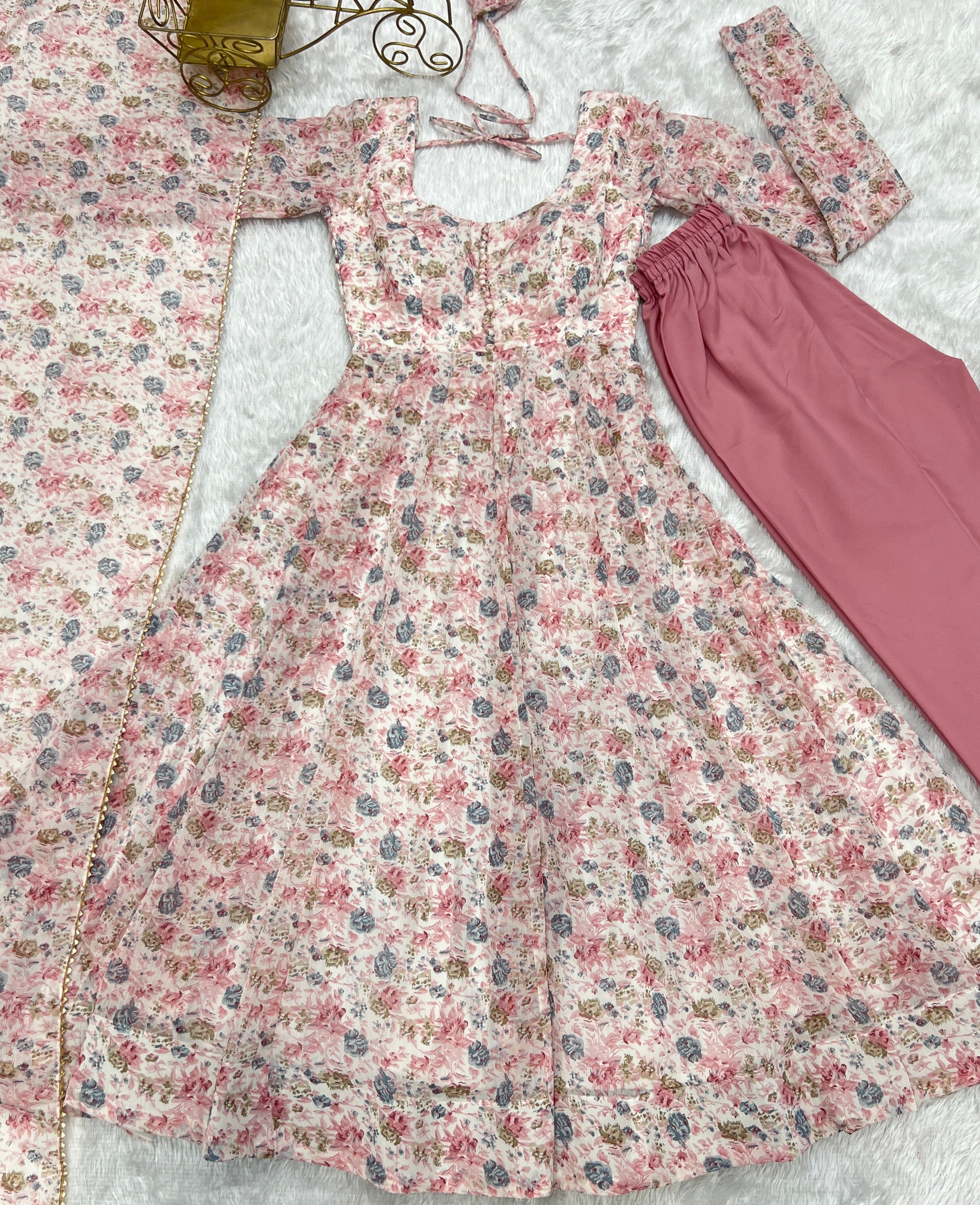 Beautiful Party Wear Anarkali Gown And Pent With Dupatta