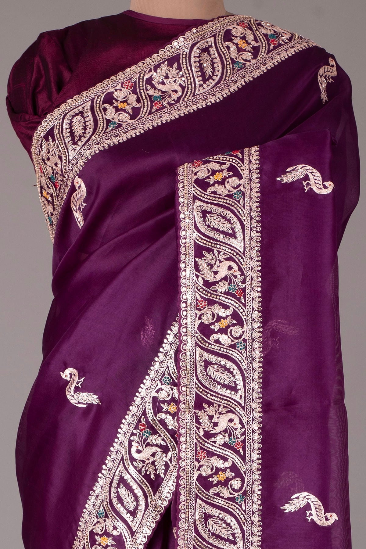Designer Saree With Embroidery Multi Treads , Coding & Sequins Work