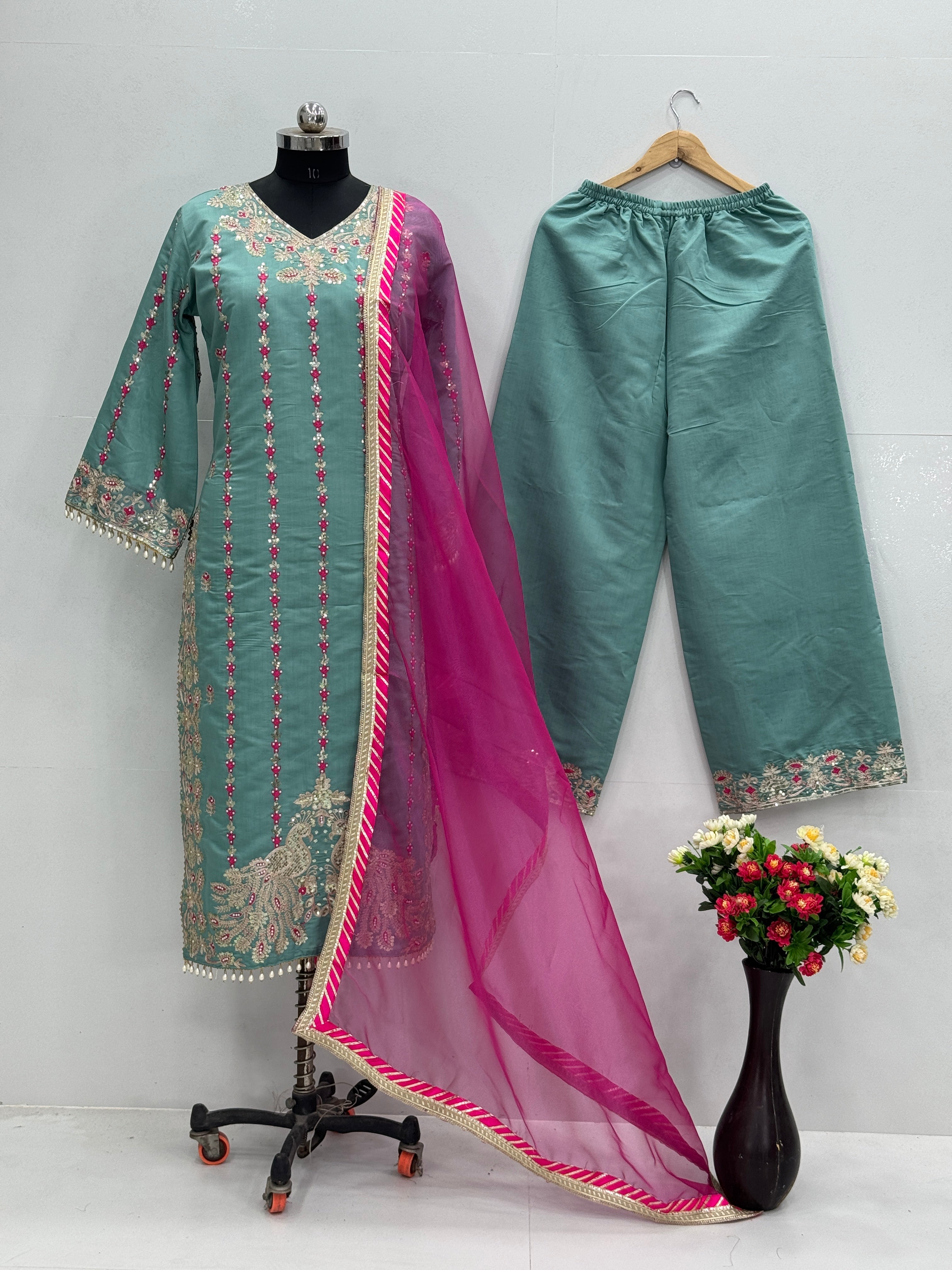 Beautiful Designer Wear Top Plazzo And Dupatta
