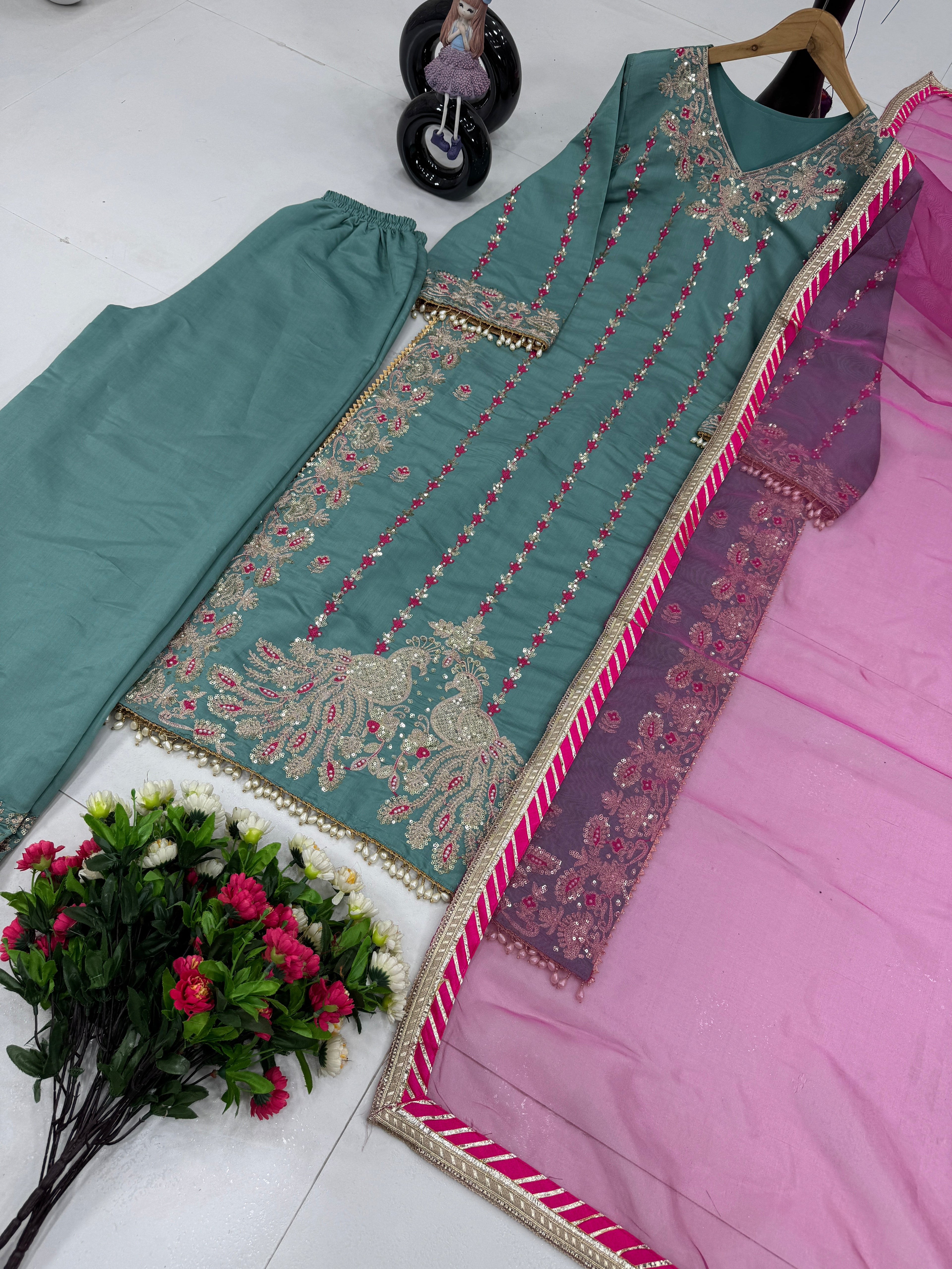 Beautiful Designer Wear Top Plazzo And Dupatta