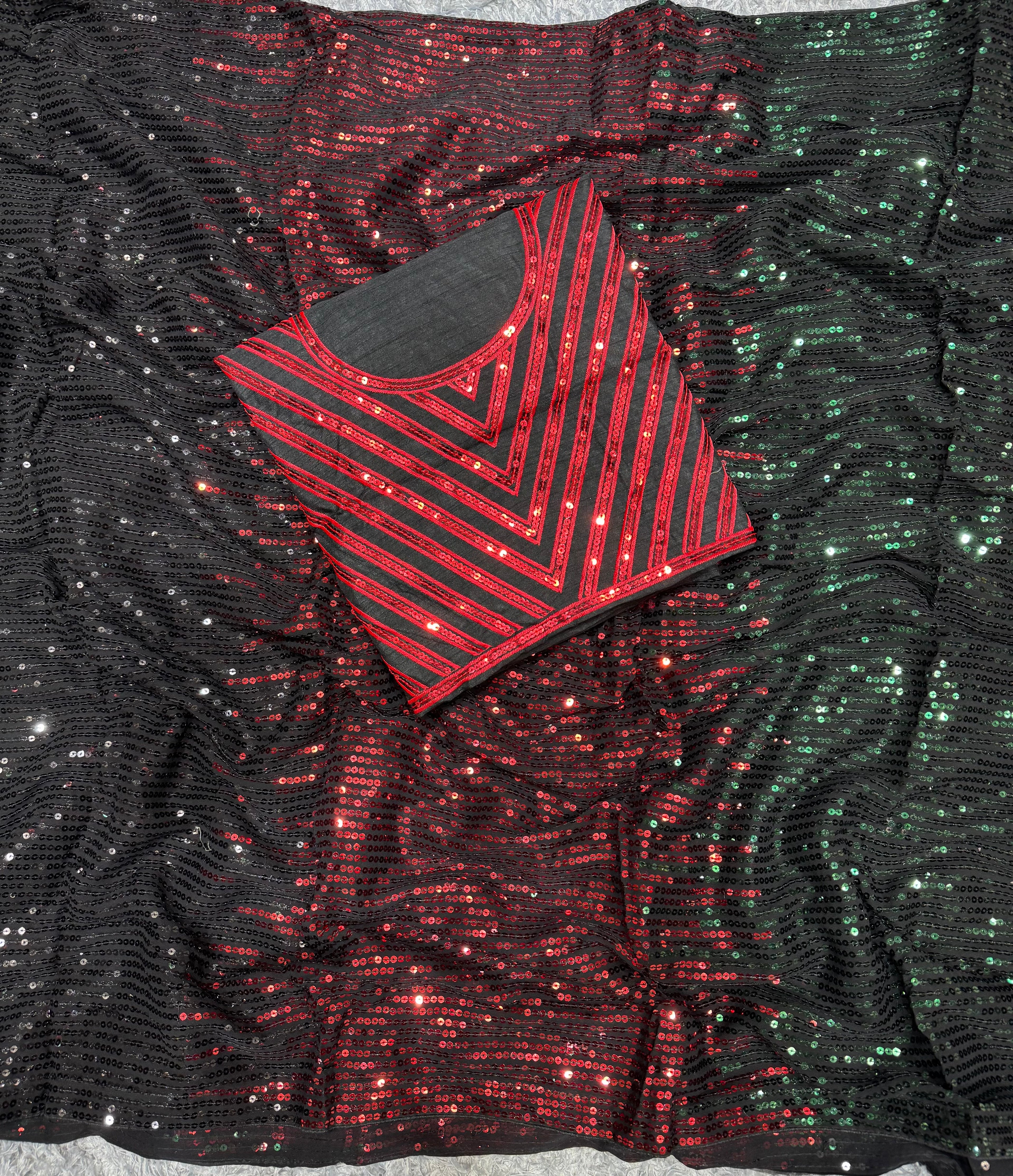 Designer Saree With Multicolored Sequence Embroidery Work