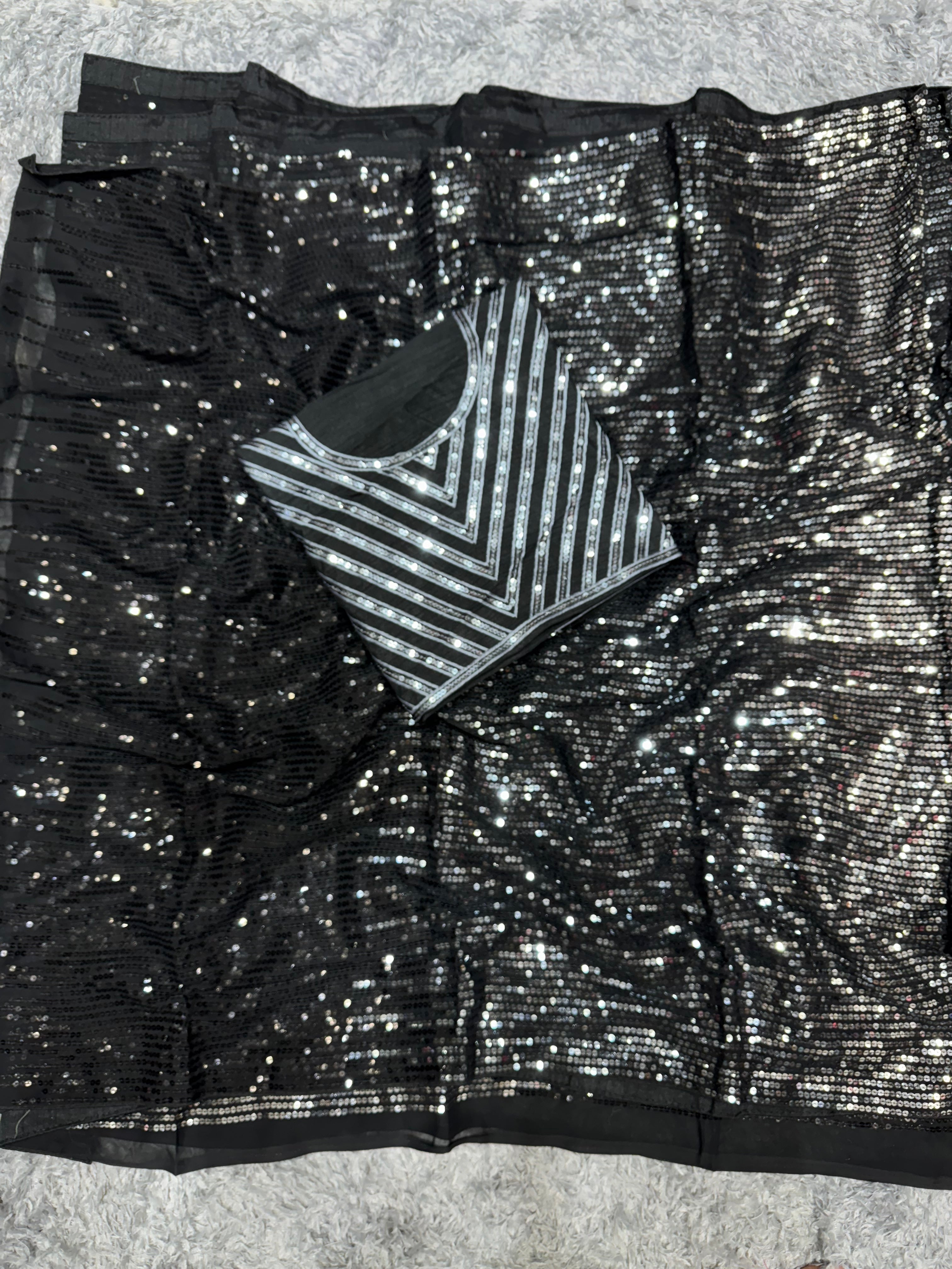 Designer Saree With Multicolored Sequence Embroidery Work