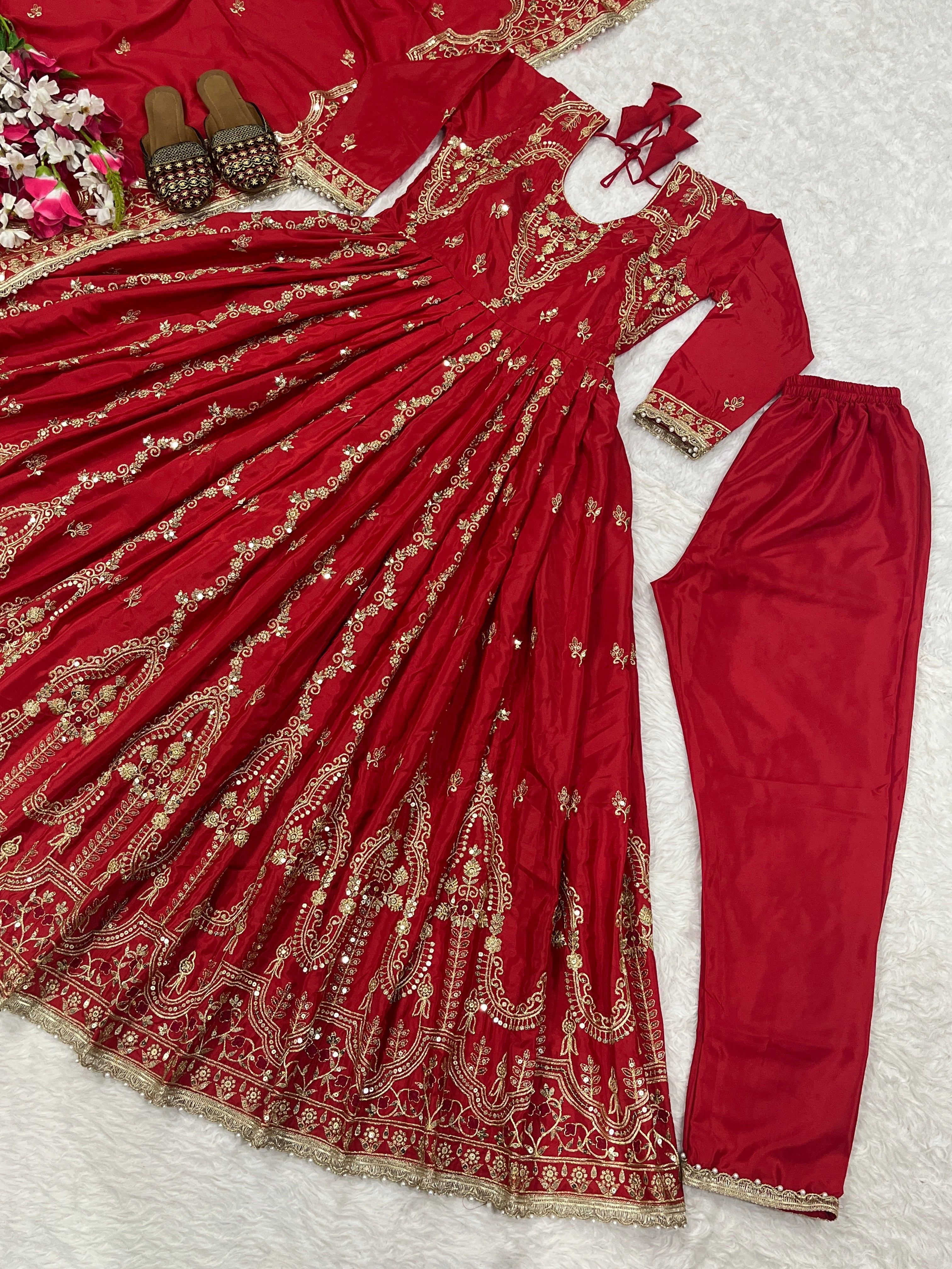 Party Wear Look Anarkali Gown With Sequence And Embroidery Work