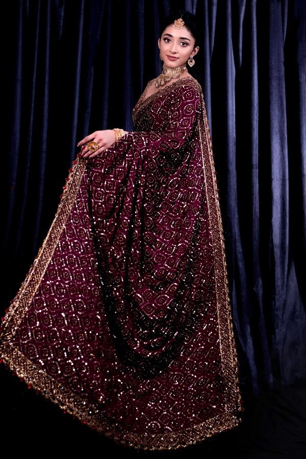 Designer Saree With Embroidery Multi Treads, Coding & Sequins Work