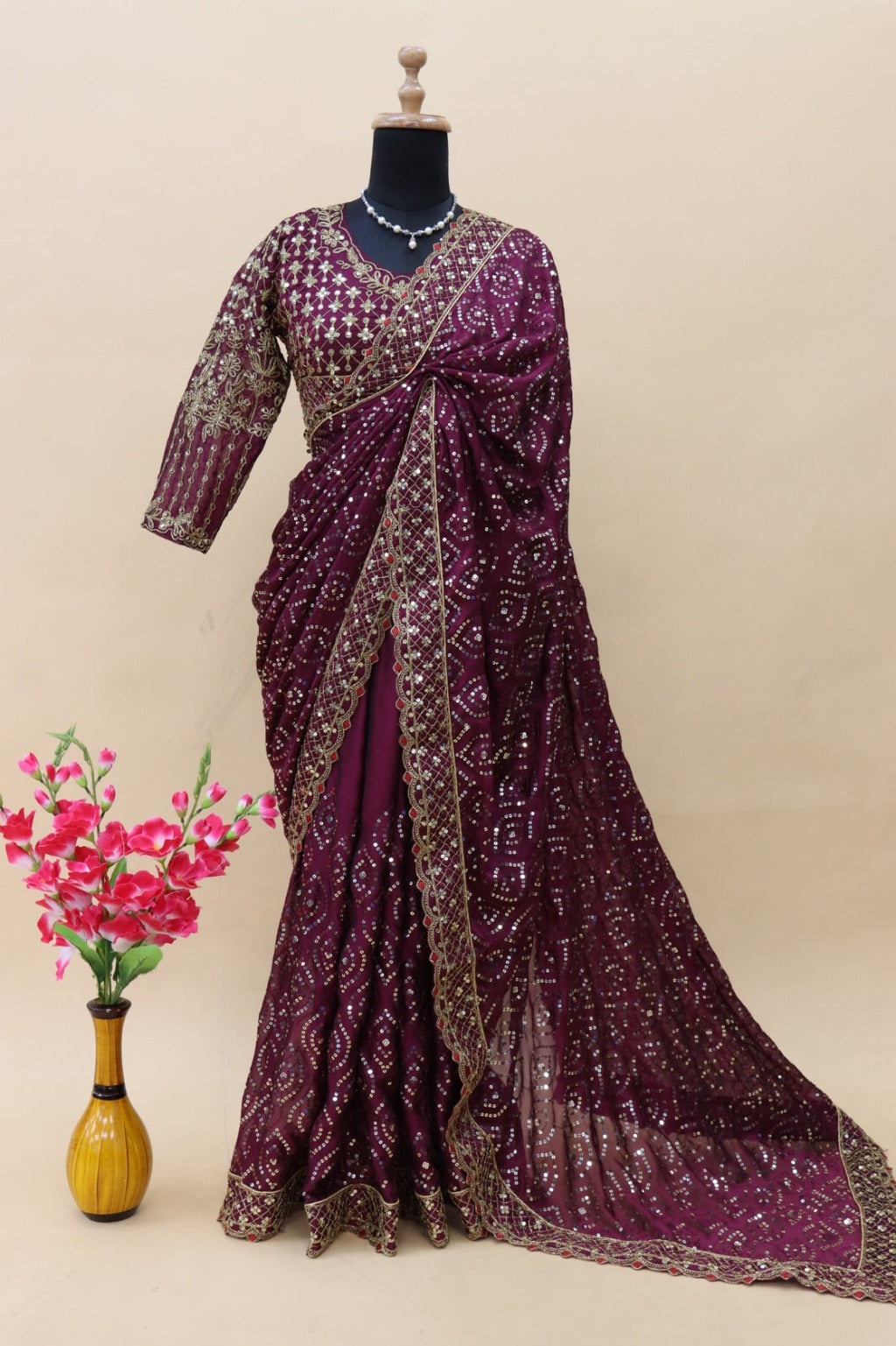 Designer Saree With Embroidery Multi Treads, Coding & Sequins Work