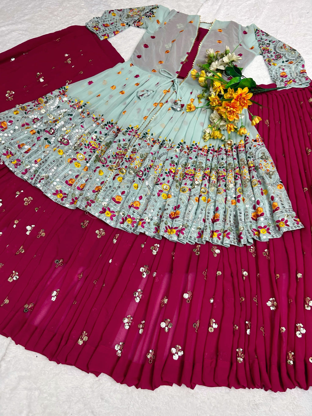 Designer Party Wear Lehenga Choli With Beautiful Koti