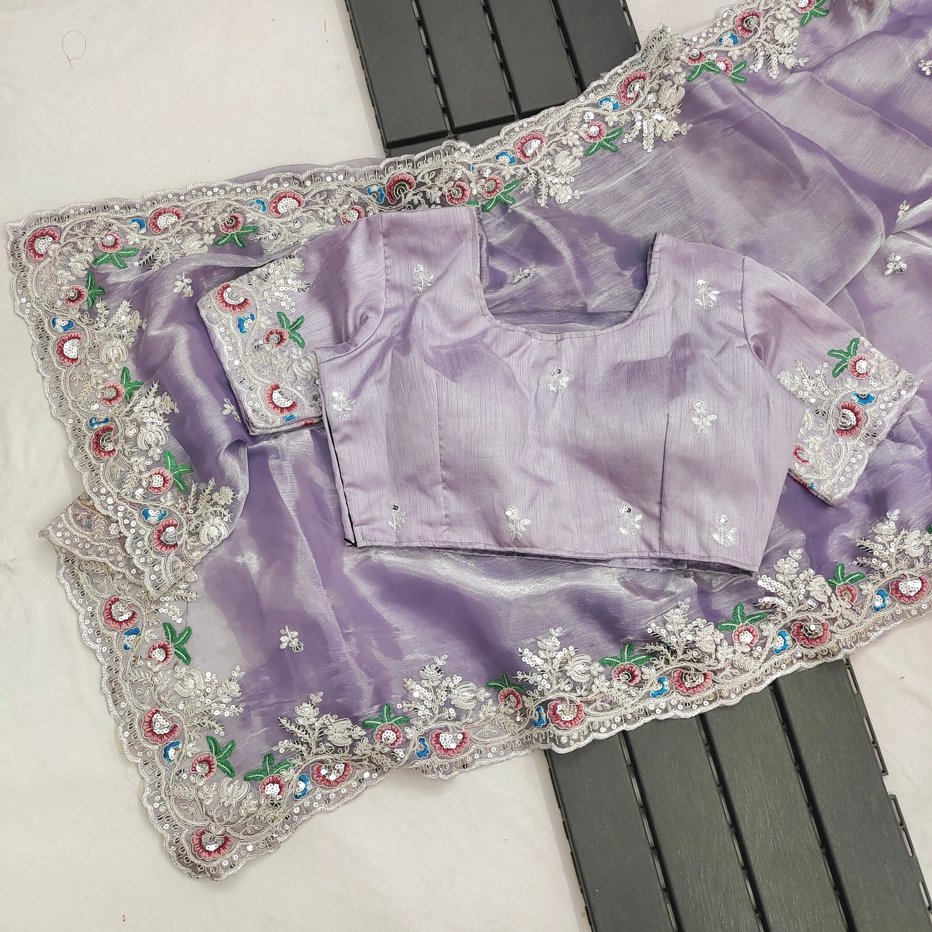 Party Wear Saree With Embroidery Treads, Coding & Sequins Work