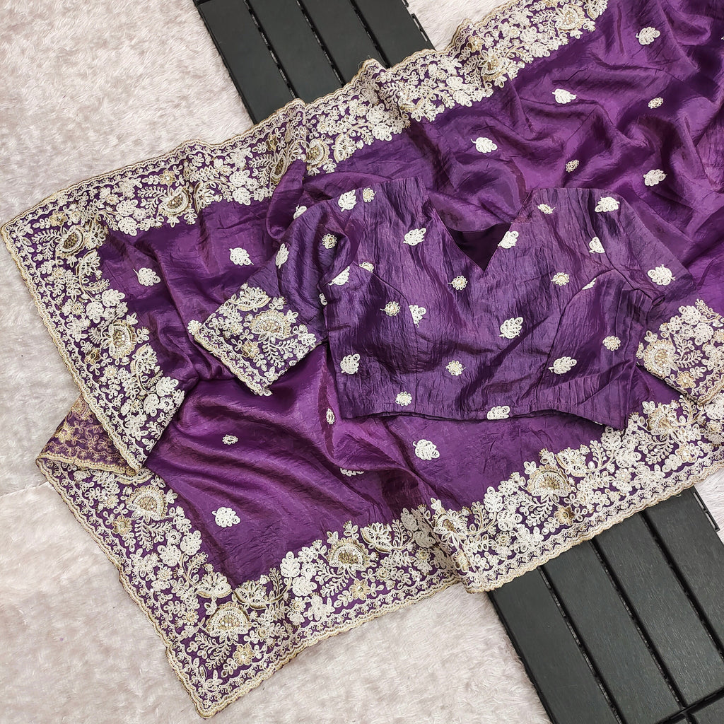 Party Wear Saree With Embroidery Codding & Sequins Work