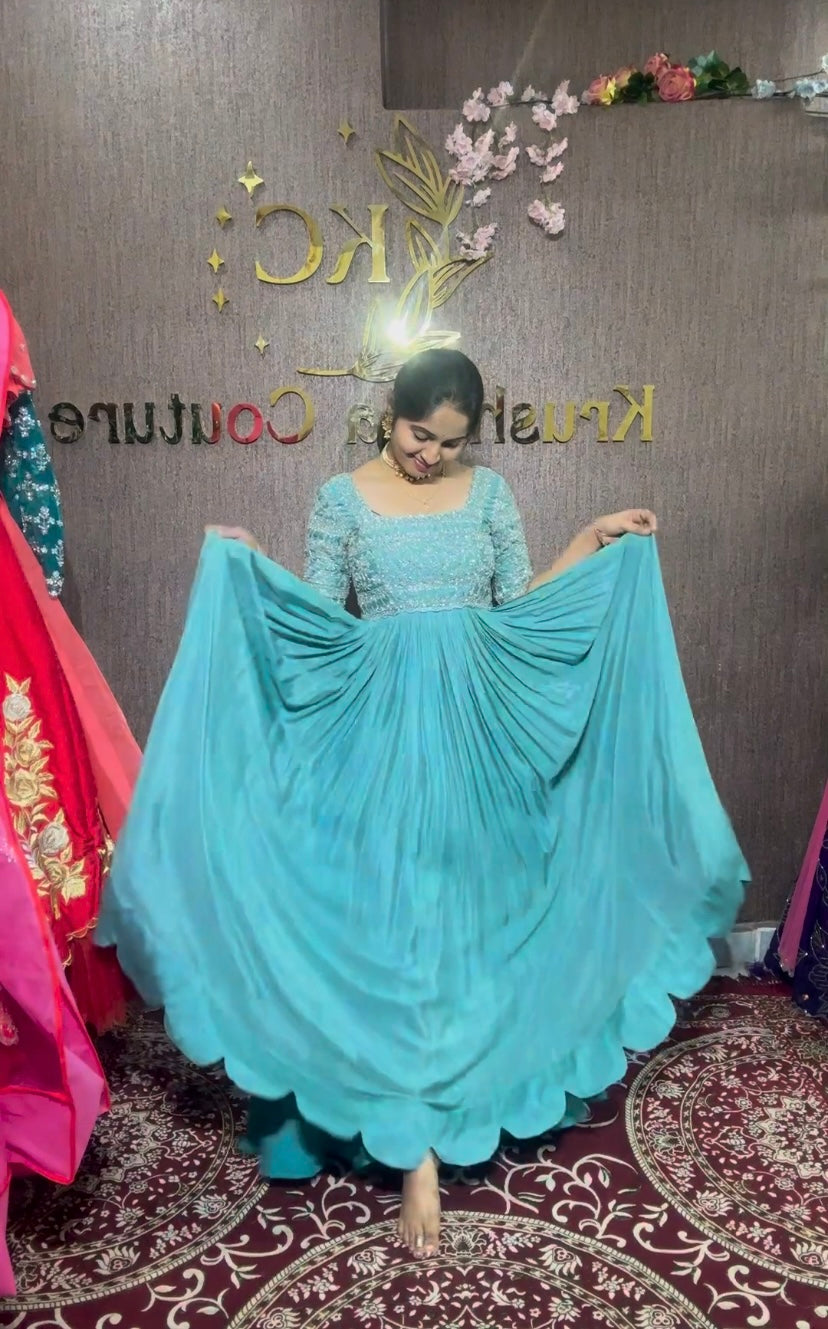 Designer Party Wear Gown With Diamond Handwork With Dupatta