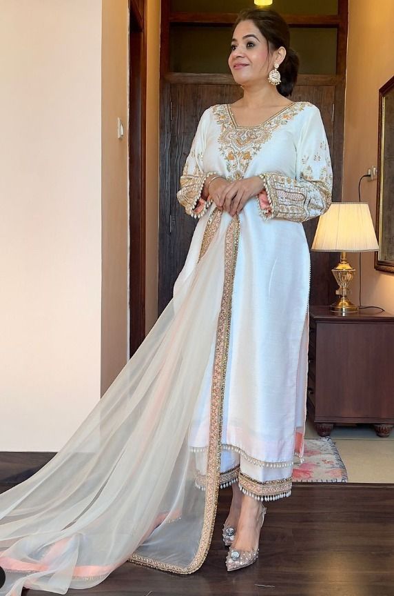 पार्टी वियर फैंसी सूट प्लाजो और दुपट्टा