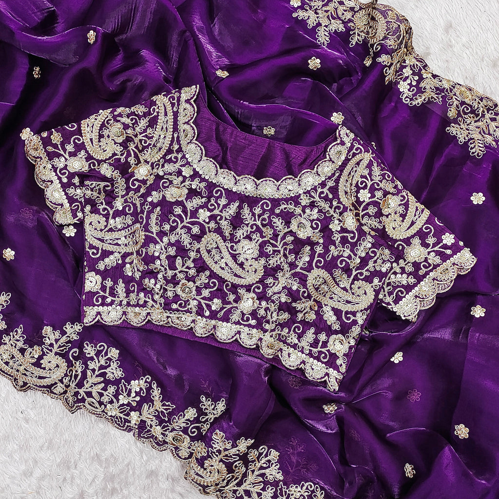 Party Wear Saree With Embroidery Codding & Sequins Work