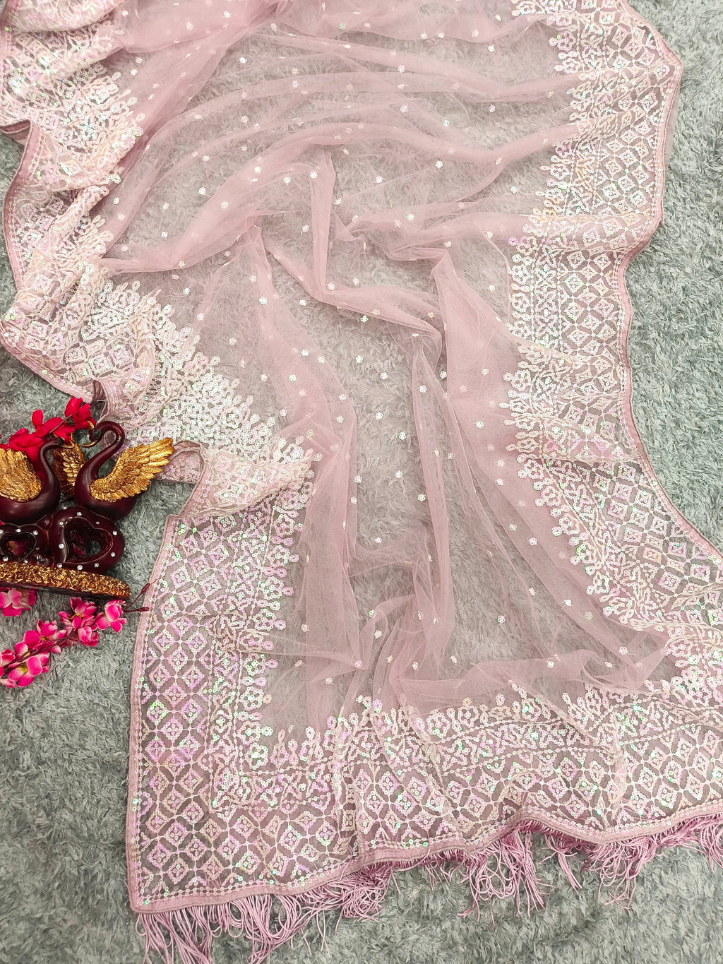 Beautiful Party Wear Saree With Sequins Embroidery Work