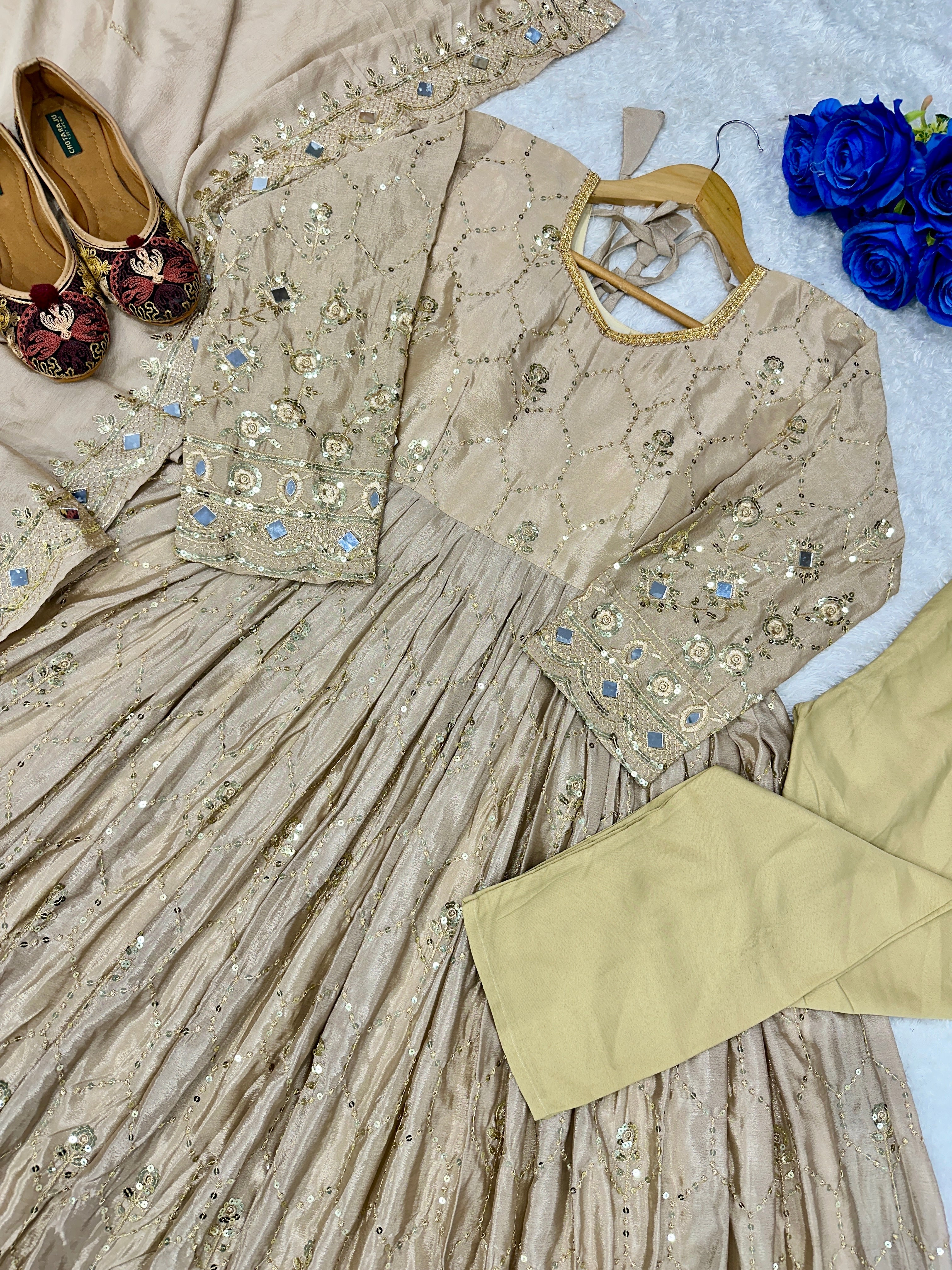 Party Wear Beautiful Anarkali Gown With Pent And Dupatta