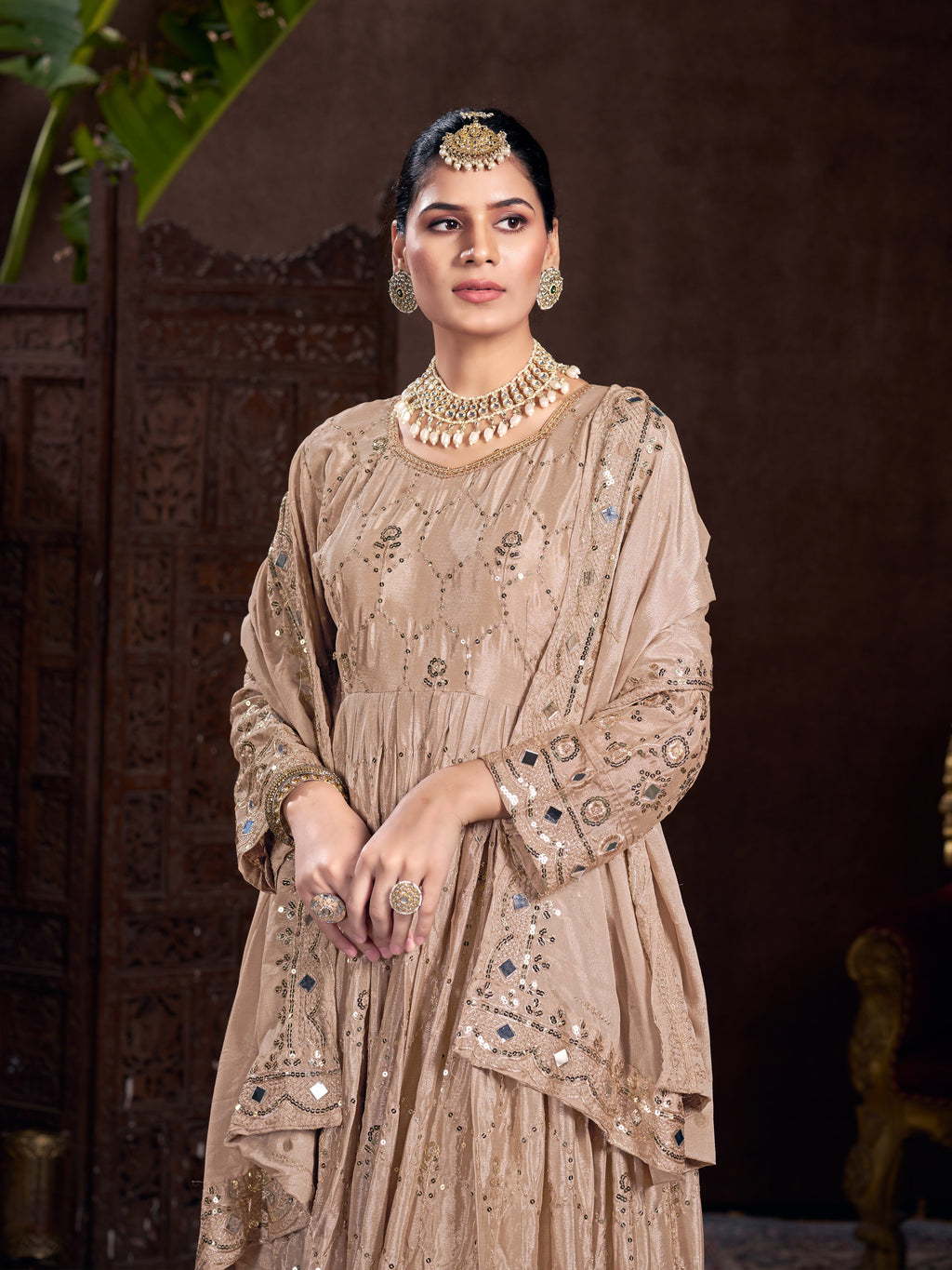 Party Wear Beautiful Anarkali Gown With Pent And Dupatta