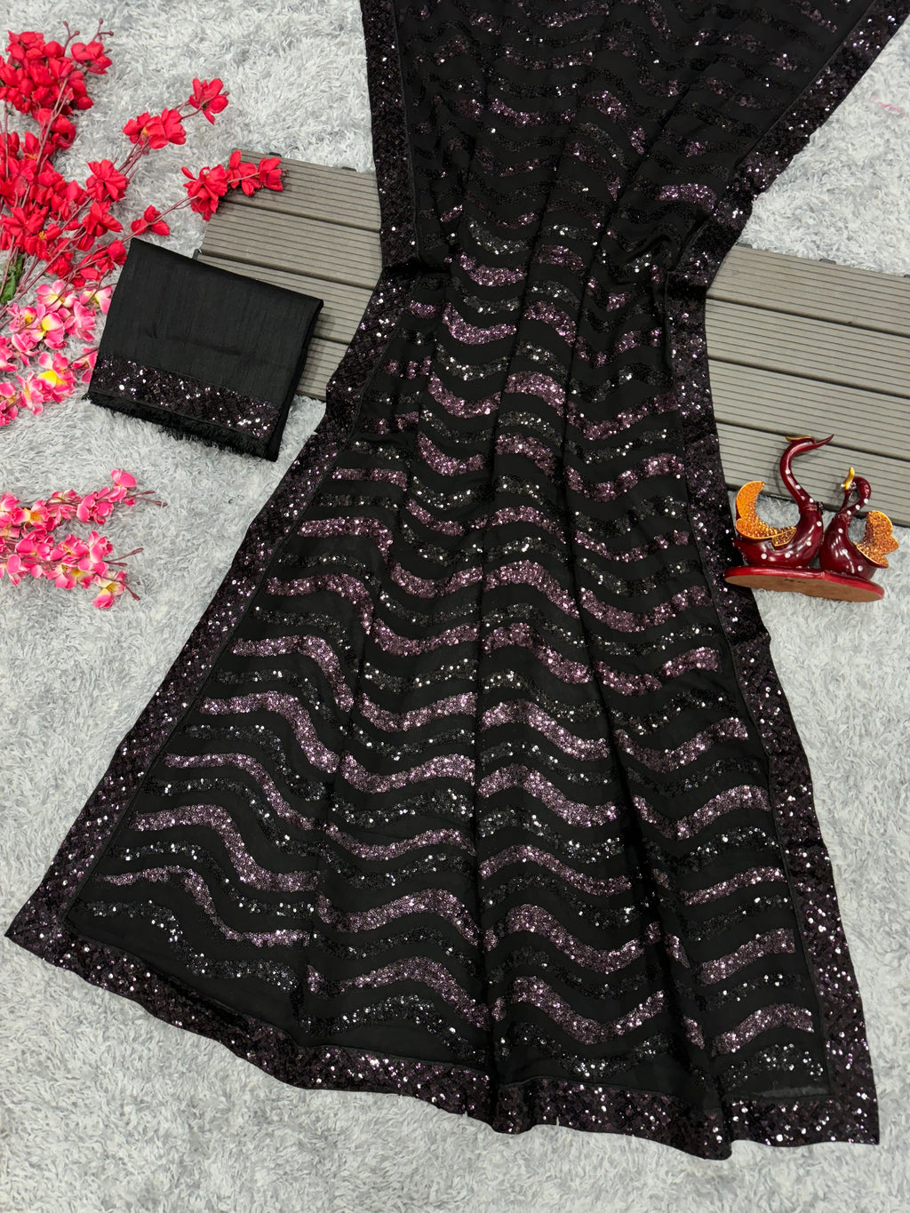 Party Wear Beautiful Saree With Sequence Embroidery Work