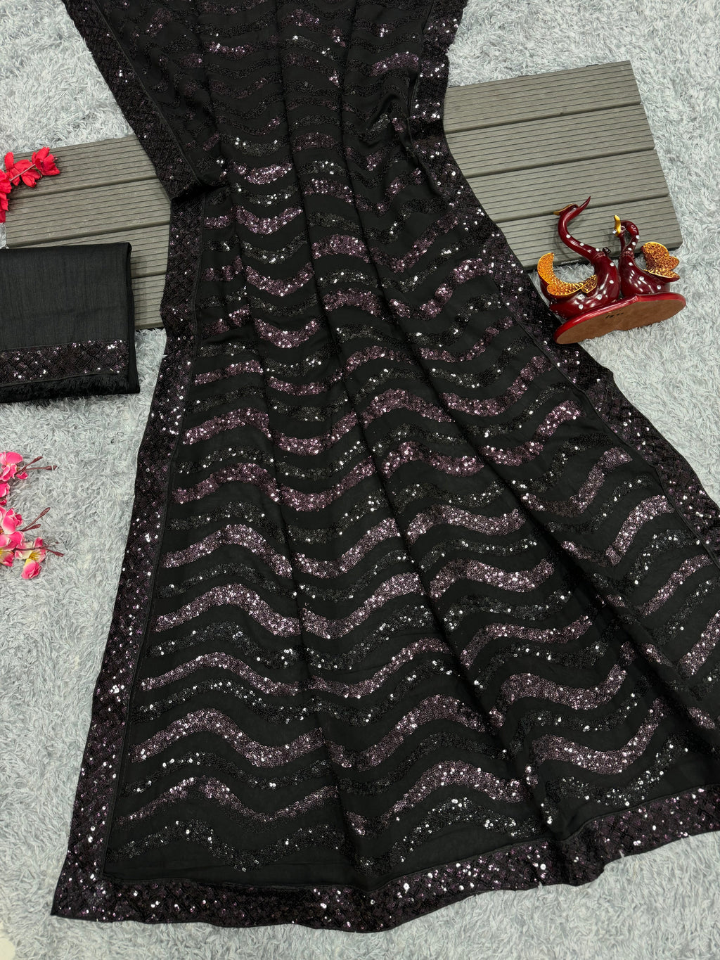 Party Wear Beautiful Saree With Sequence Embroidery Work