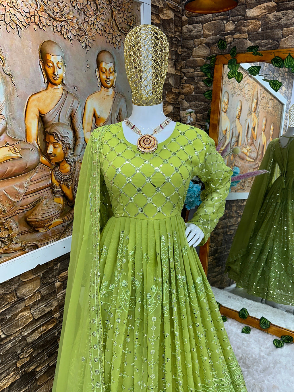 Beautiful Anarkali Gown Pent And Dupatta With Embroidery Work