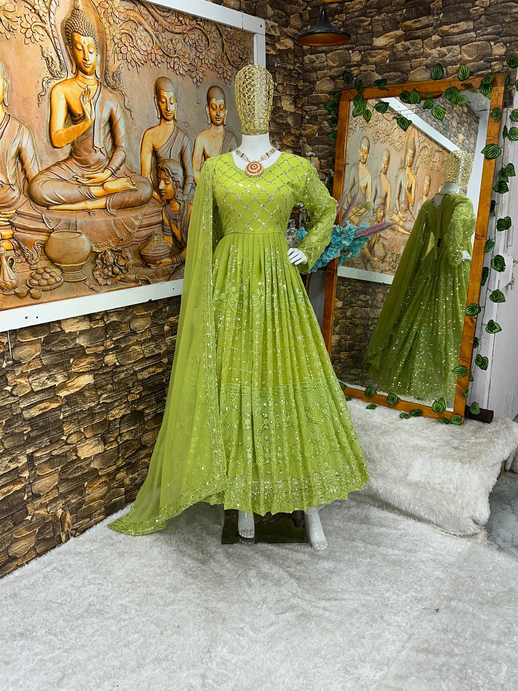 Beautiful Anarkali Gown Pent And Dupatta With Embroidery Work