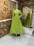 Beautiful Anarkali Gown Pent And Dupatta With Embroidery Work