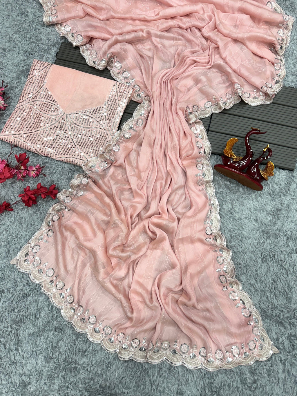 Designer Party Wear Saree With Sequence And Embroidery Work