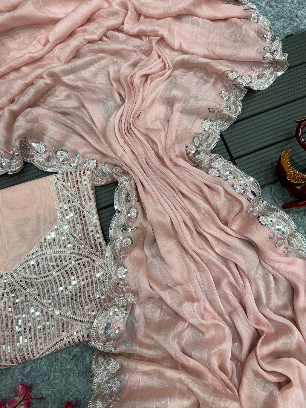 Designer Party Wear Saree With Sequence And Embroidery Work