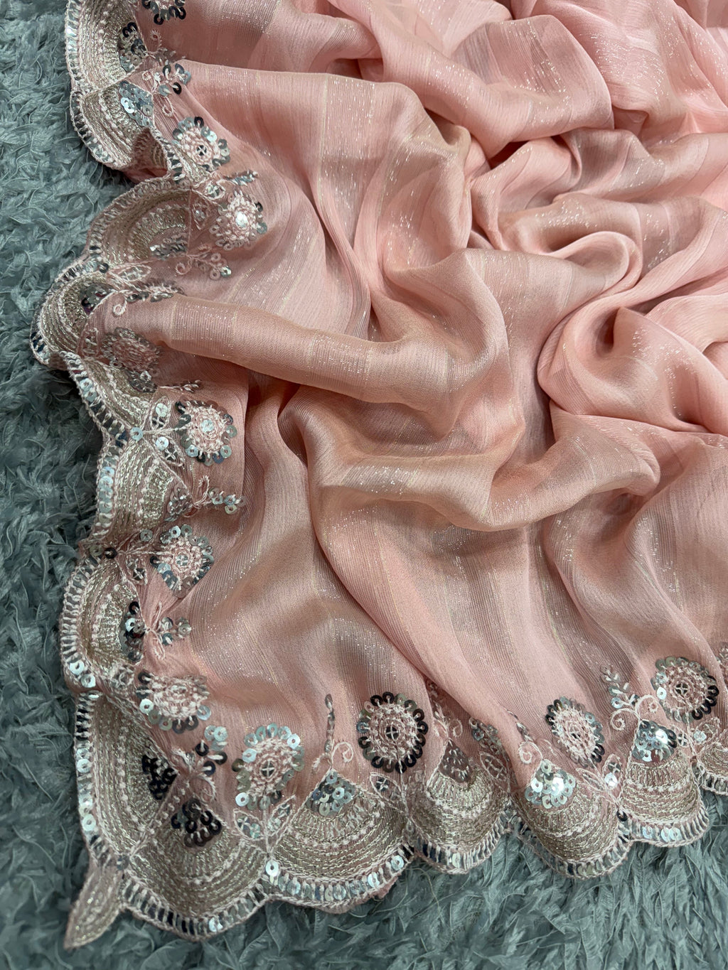 Designer Party Wear Saree With Sequence And Embroidery Work