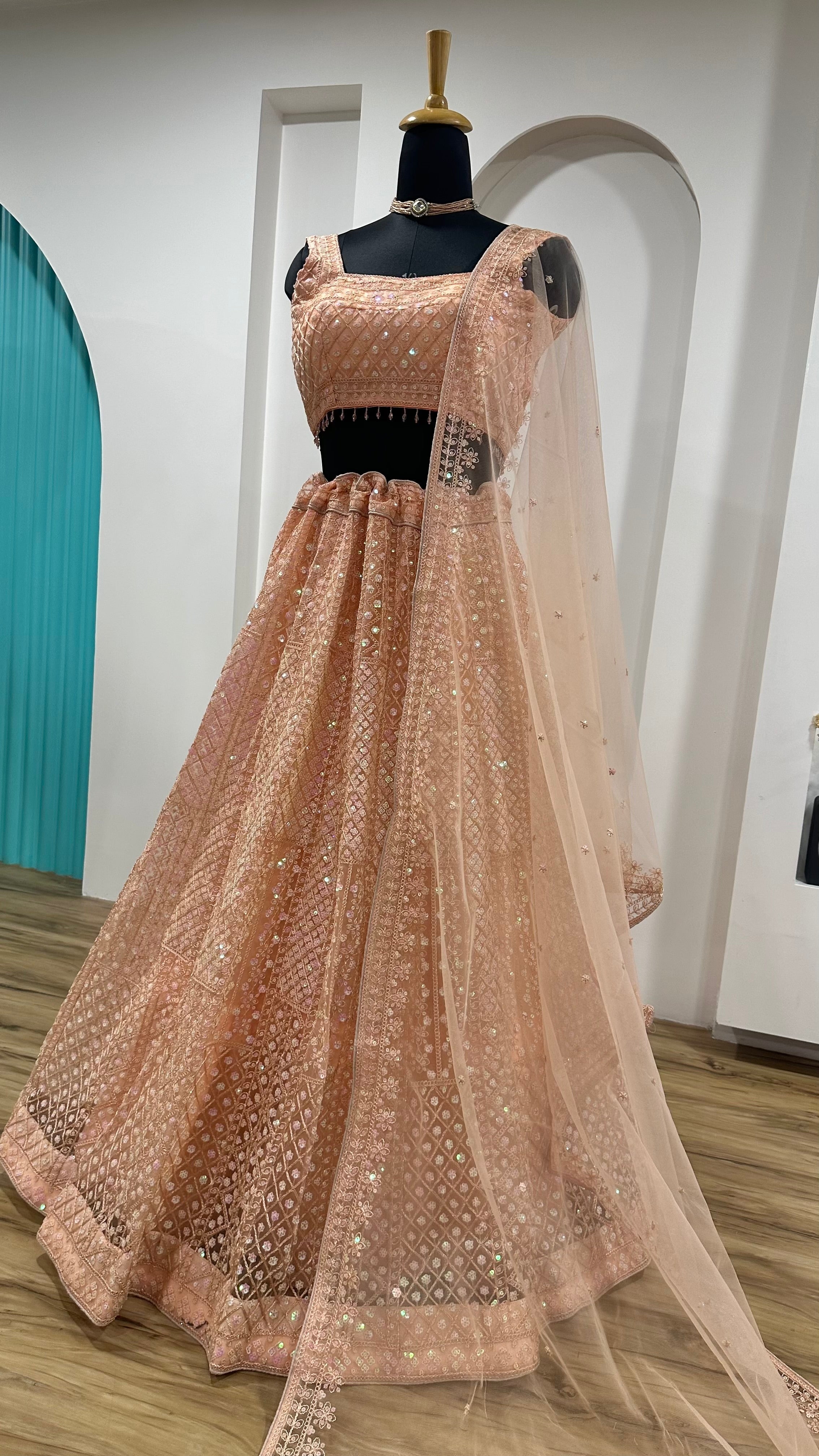 Party Wear Lehenga Choli With Rainbow Sequins & Dori Work