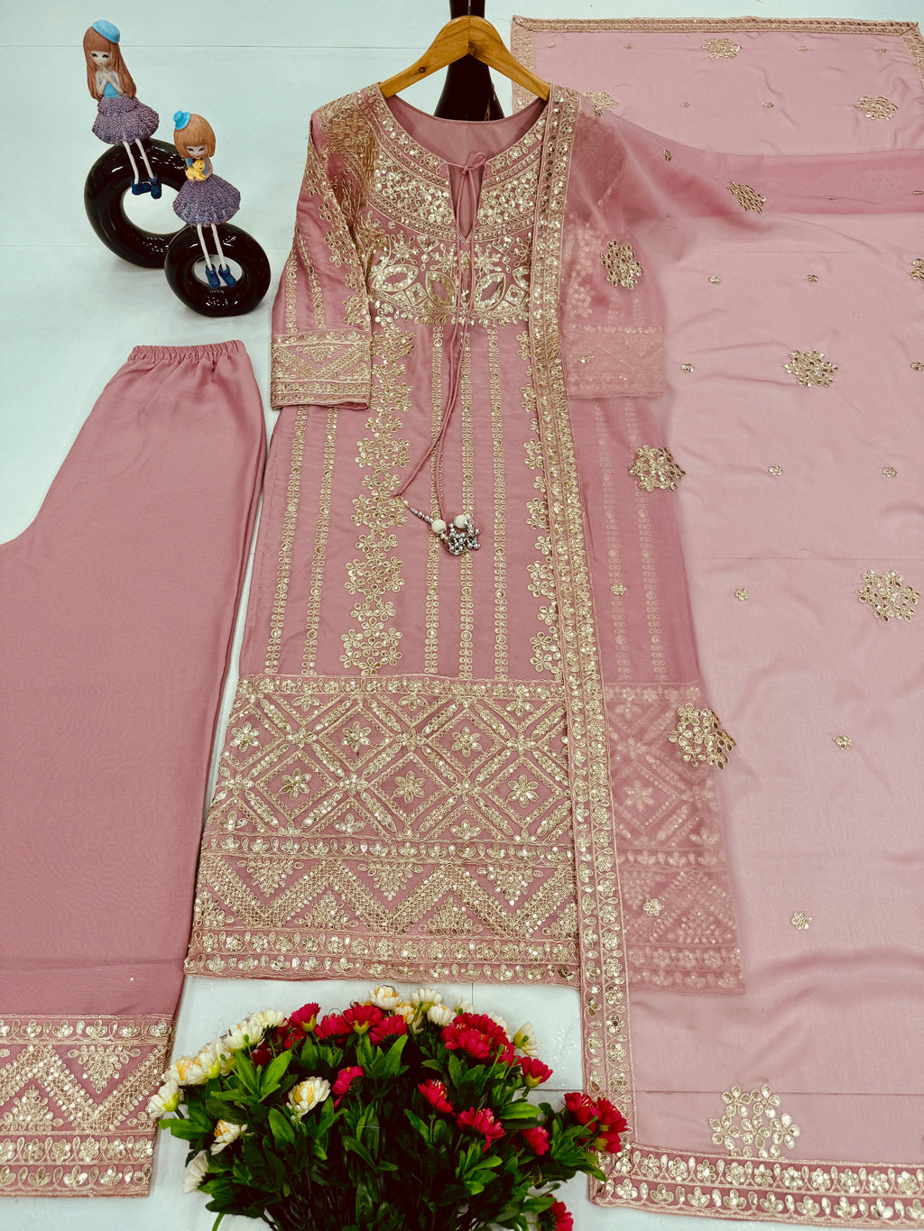Beautiful Fancy Top Plazzo And Dupatta With Embroidery Work