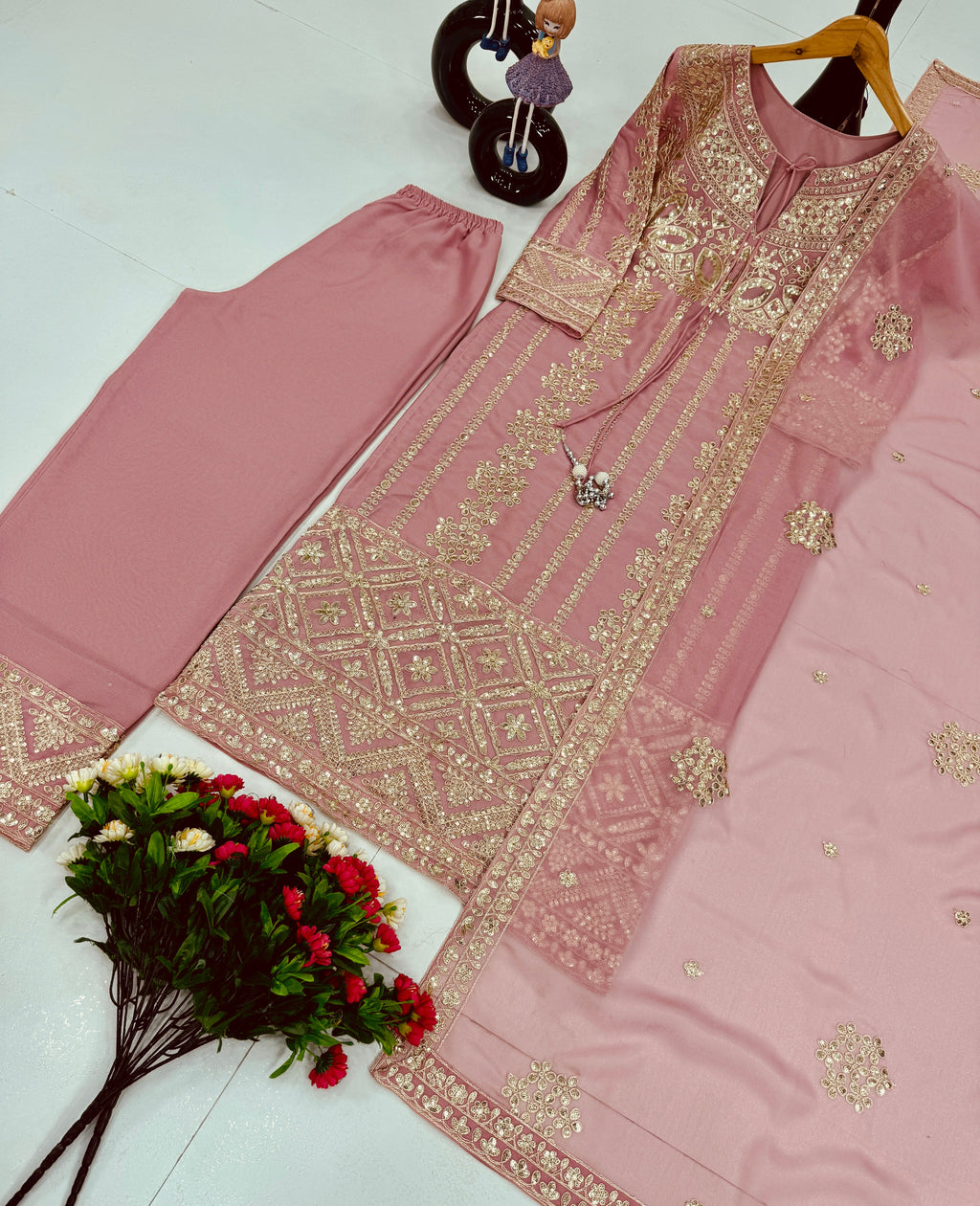 Beautiful Fancy Top Plazzo And Dupatta With Embroidery Work