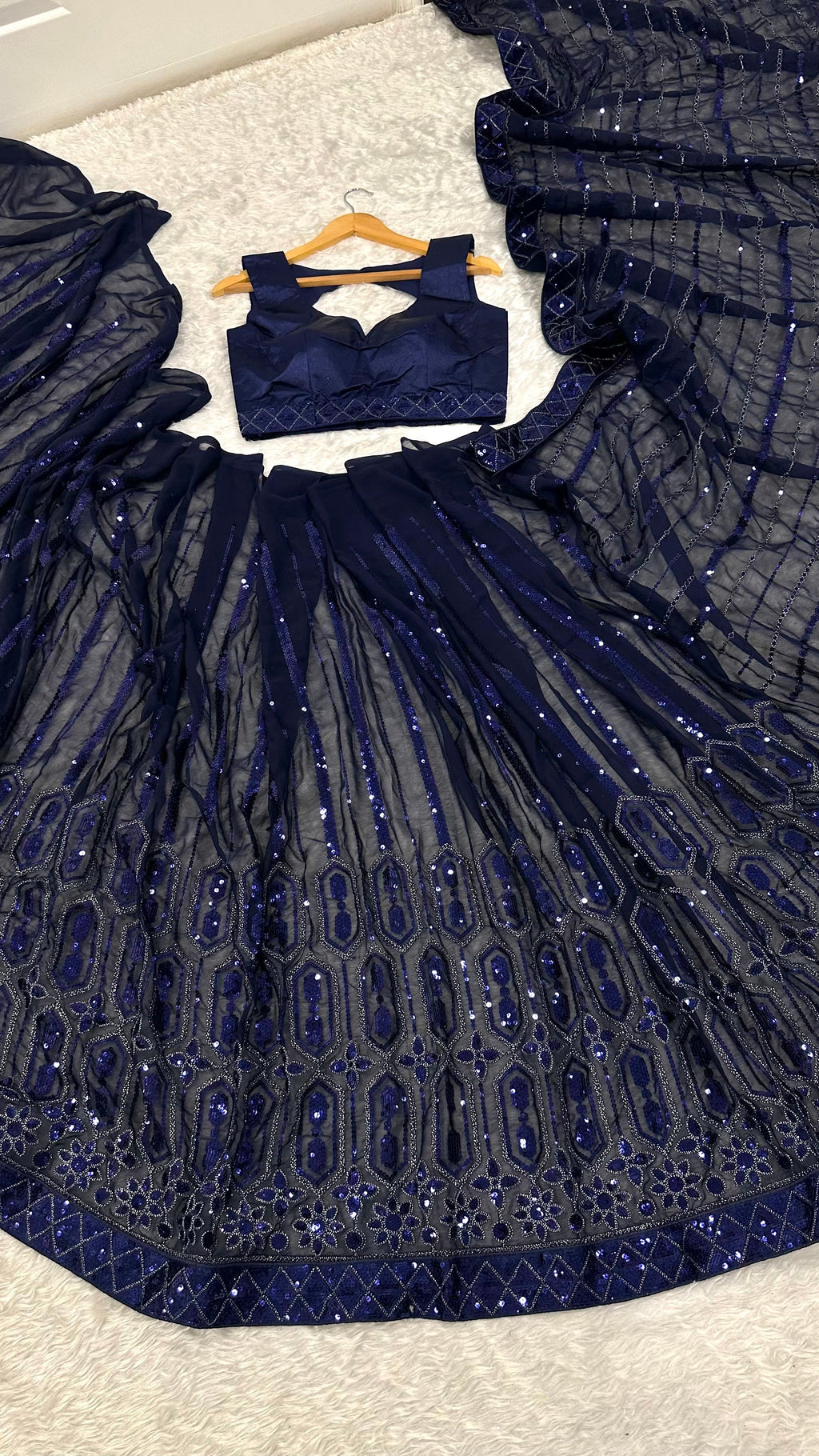 Party Wear Saree With Sequins , Thread & Dori Work