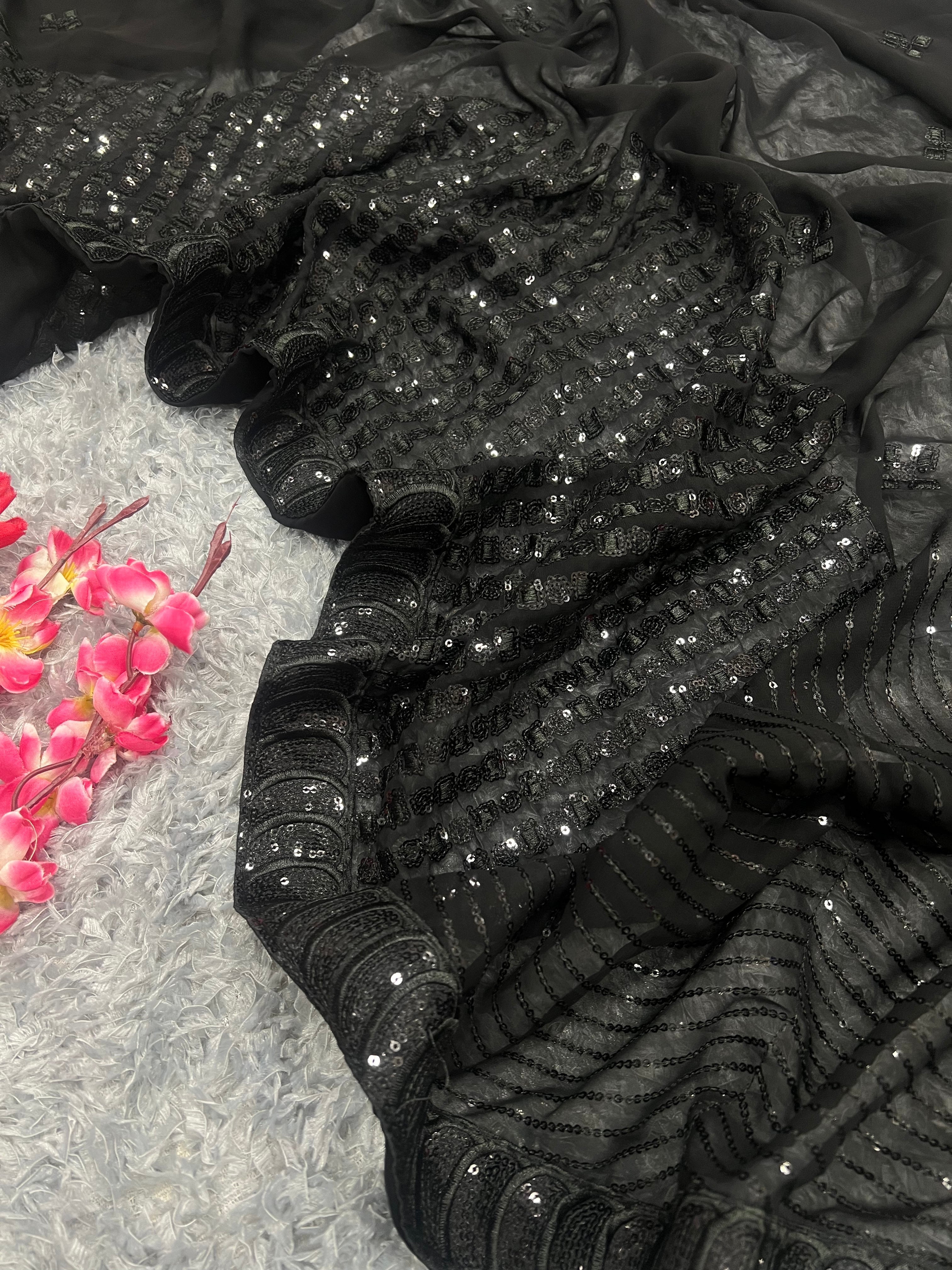 Designer Party Wear Saree With Sequence Embroidery work