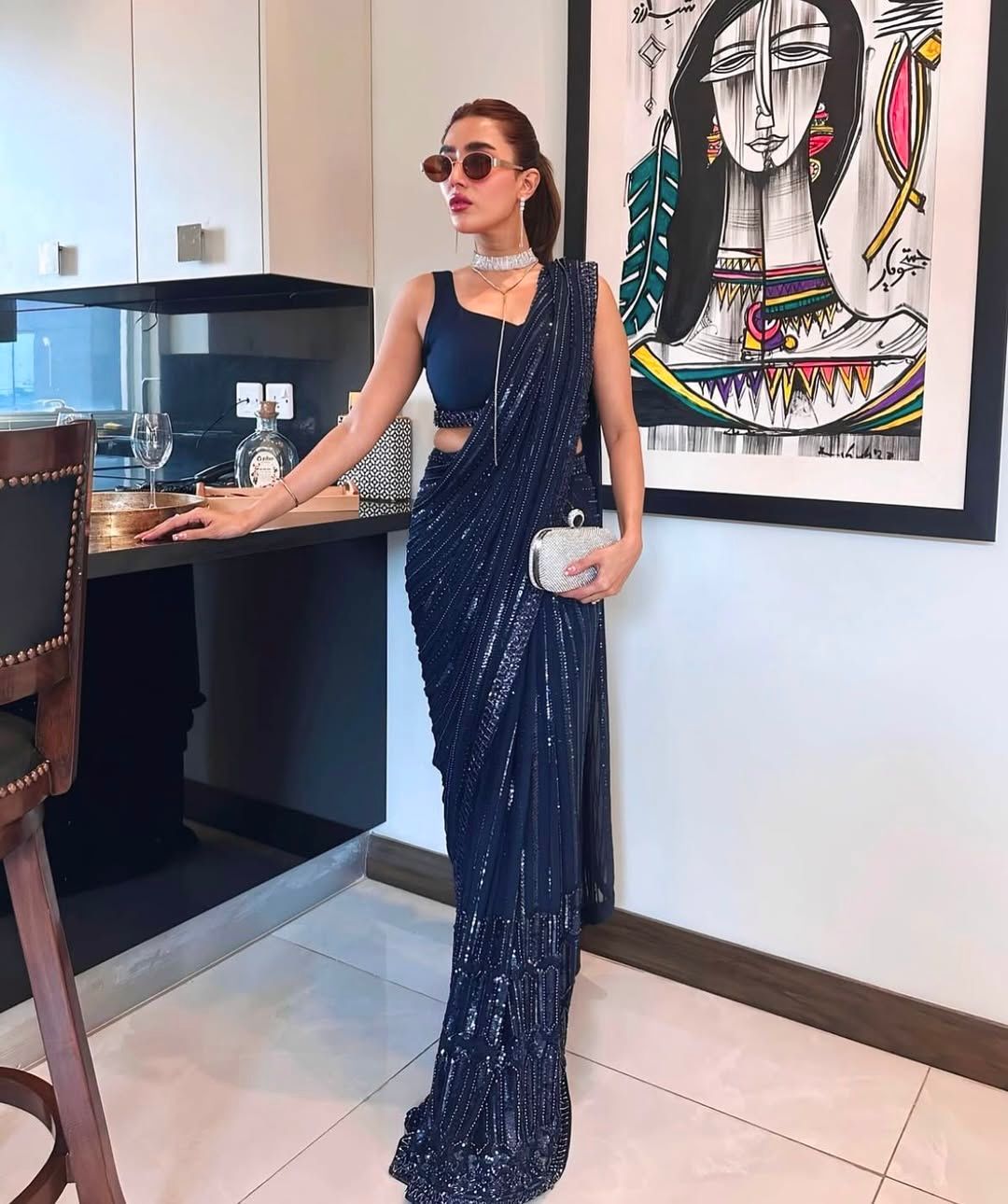 Party Wear Saree With Sequins , Thread & Dori Work