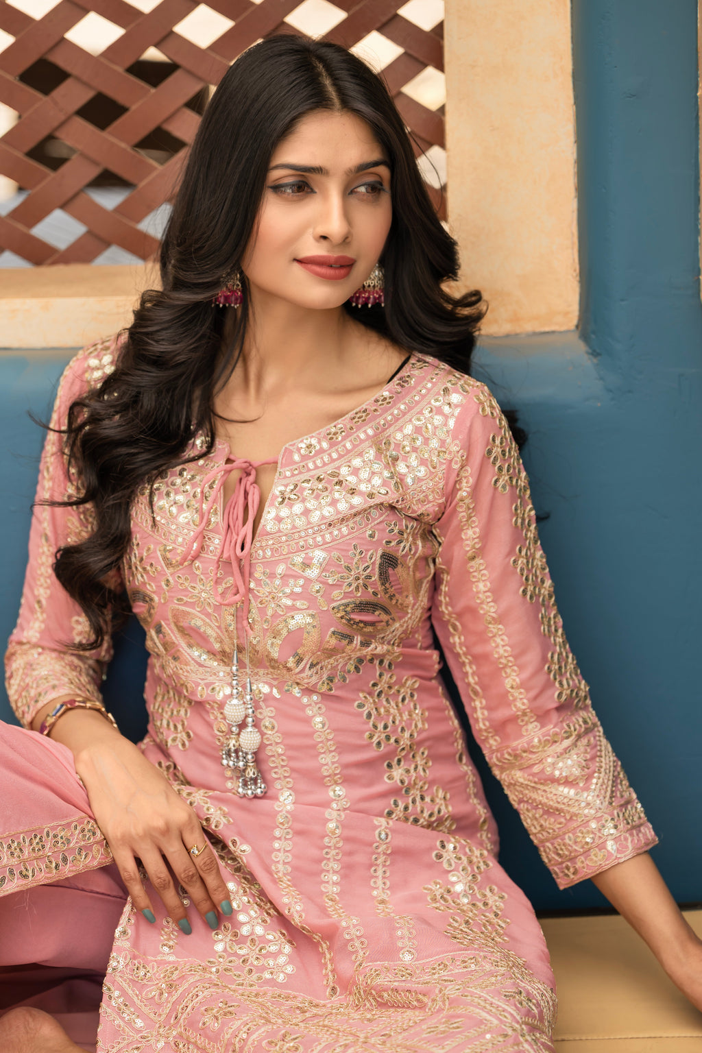 Beautiful Fancy Top Plazzo And Dupatta With Embroidery Work